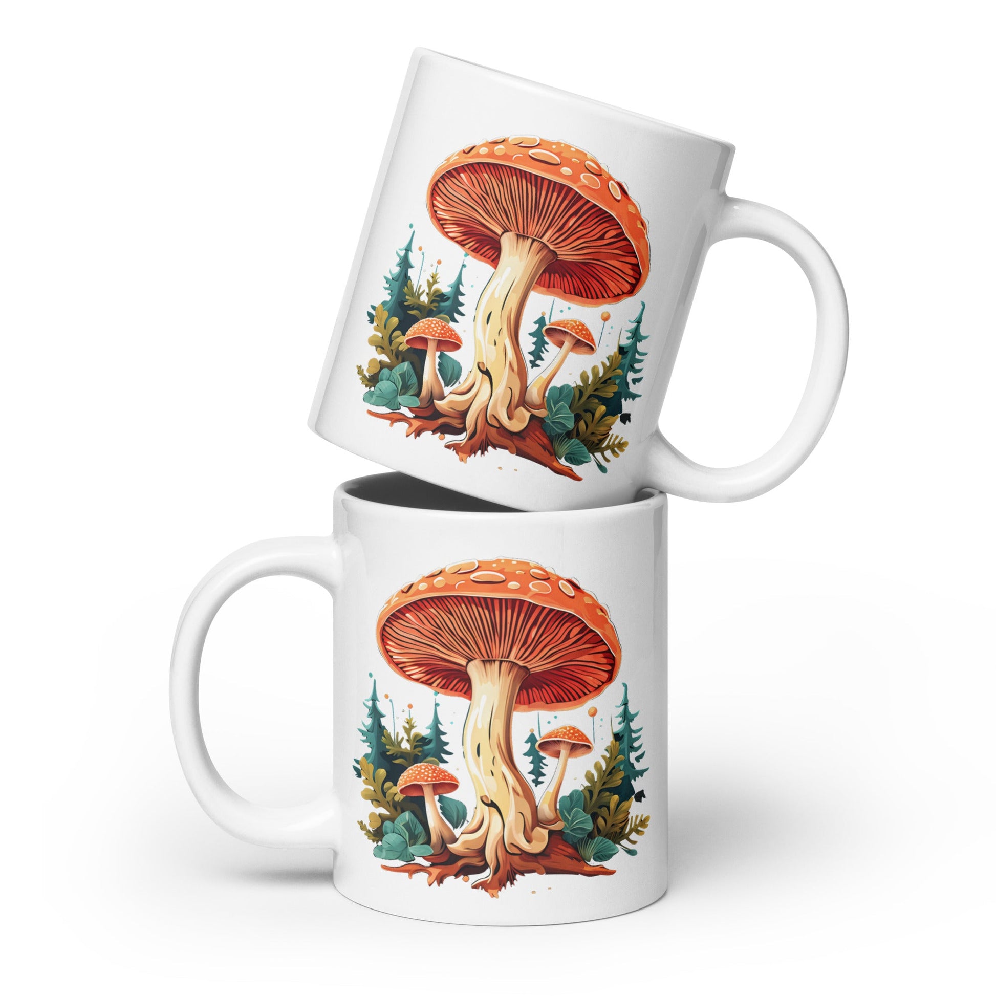 Mushrooms In The Forest White Glossy Mug (11 oz, 15 oz, and 20 oz) - Mugs - Discovery Co.