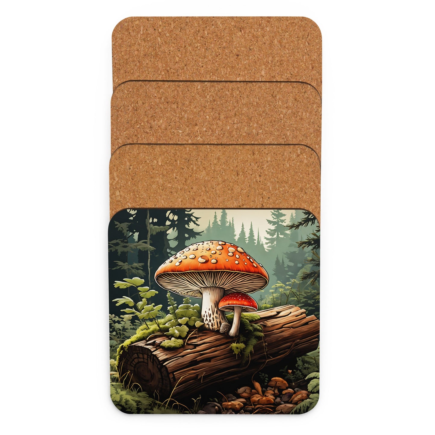 Mushrooms On A Log Cork - back Coaster - Coasters - Discovery Co.