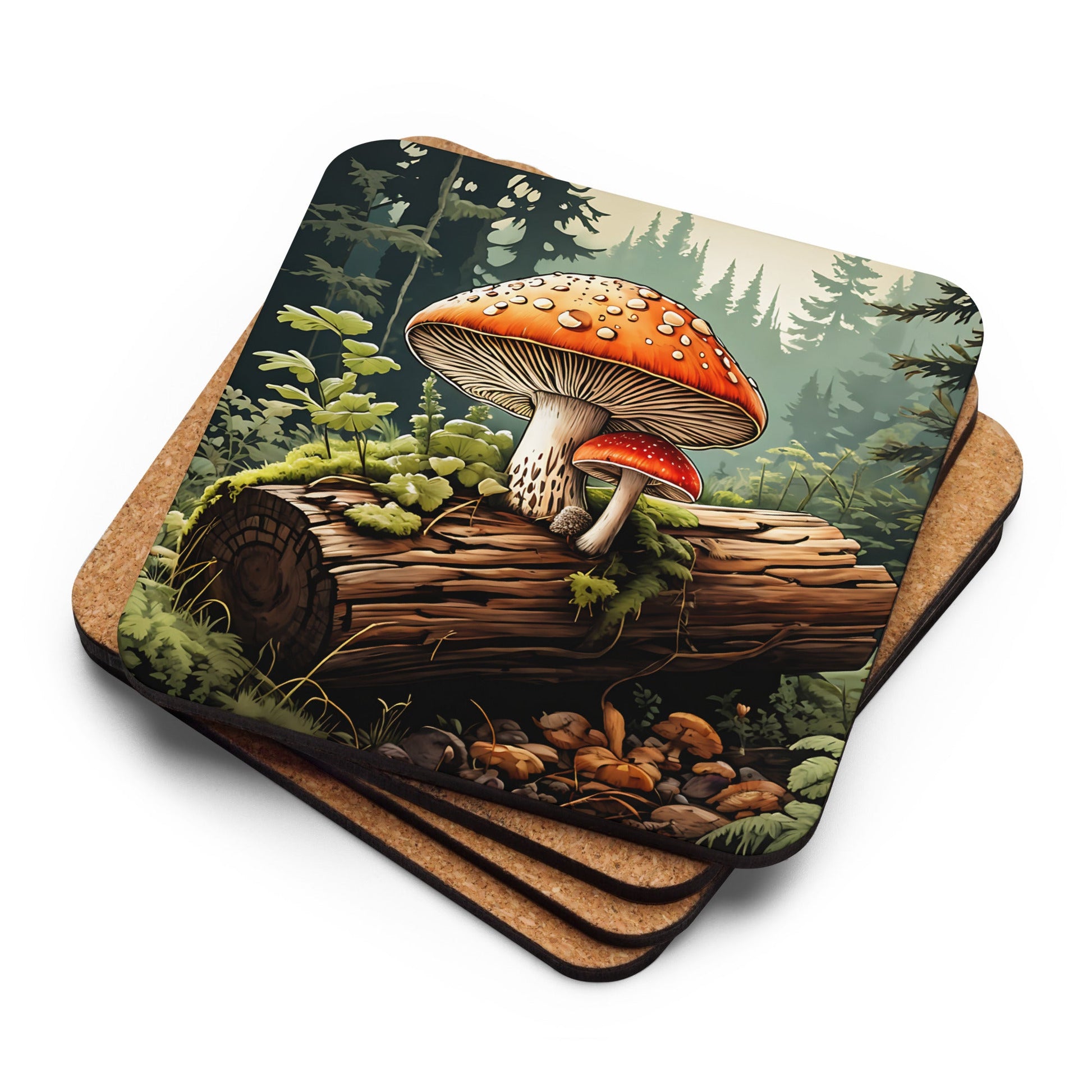 Mushrooms On A Log Cork - back Coaster - Coasters - Discovery Co.