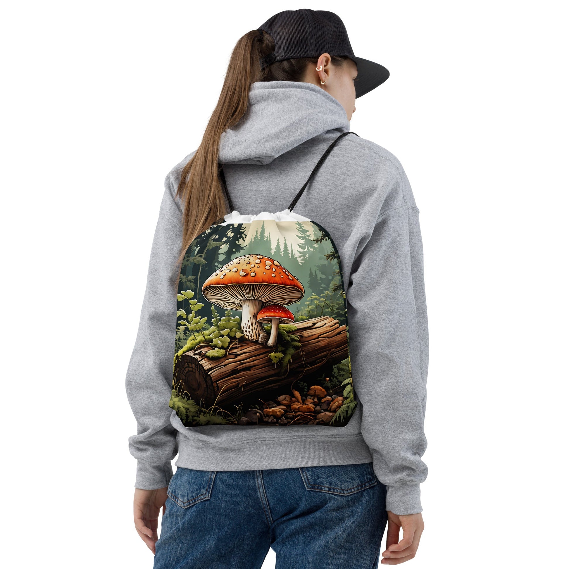 Mushrooms On A Log Drawstring Bag - Drawstring Bag - Discovery Co.