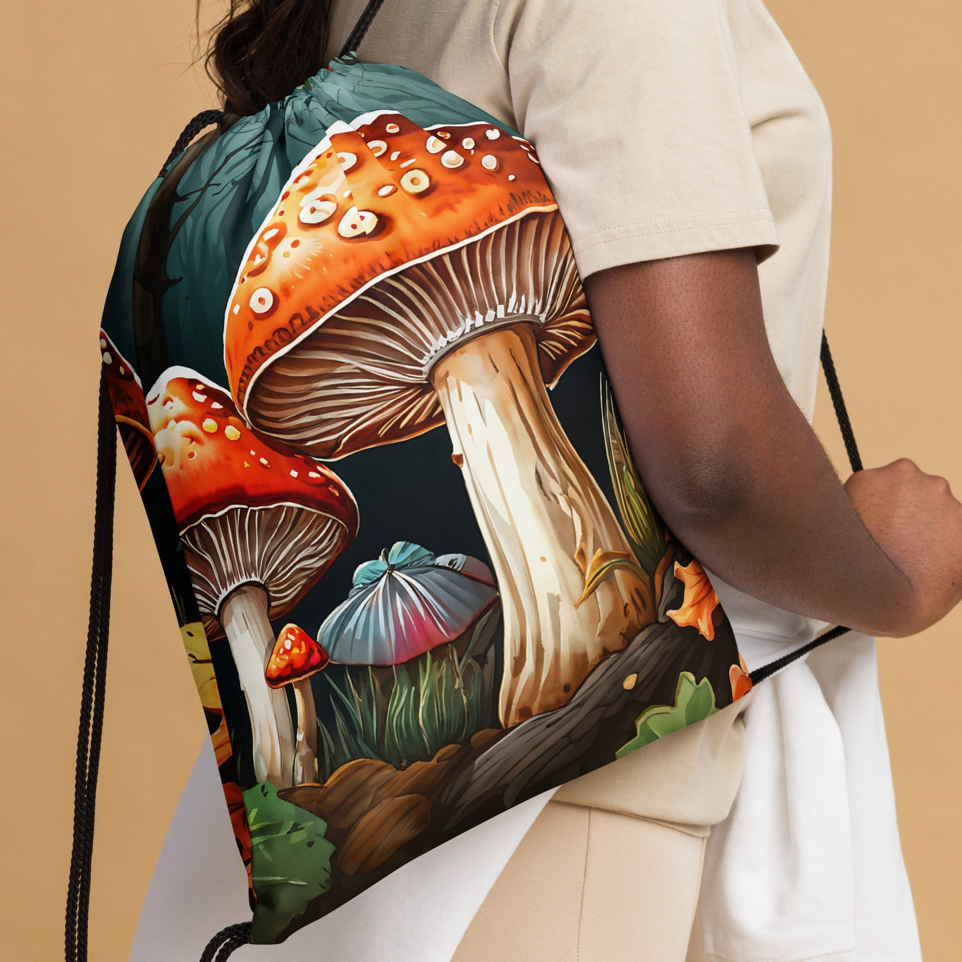 Mushrooms On A Log Drawstring Bag - Drawstring Bag - Discovery Co.