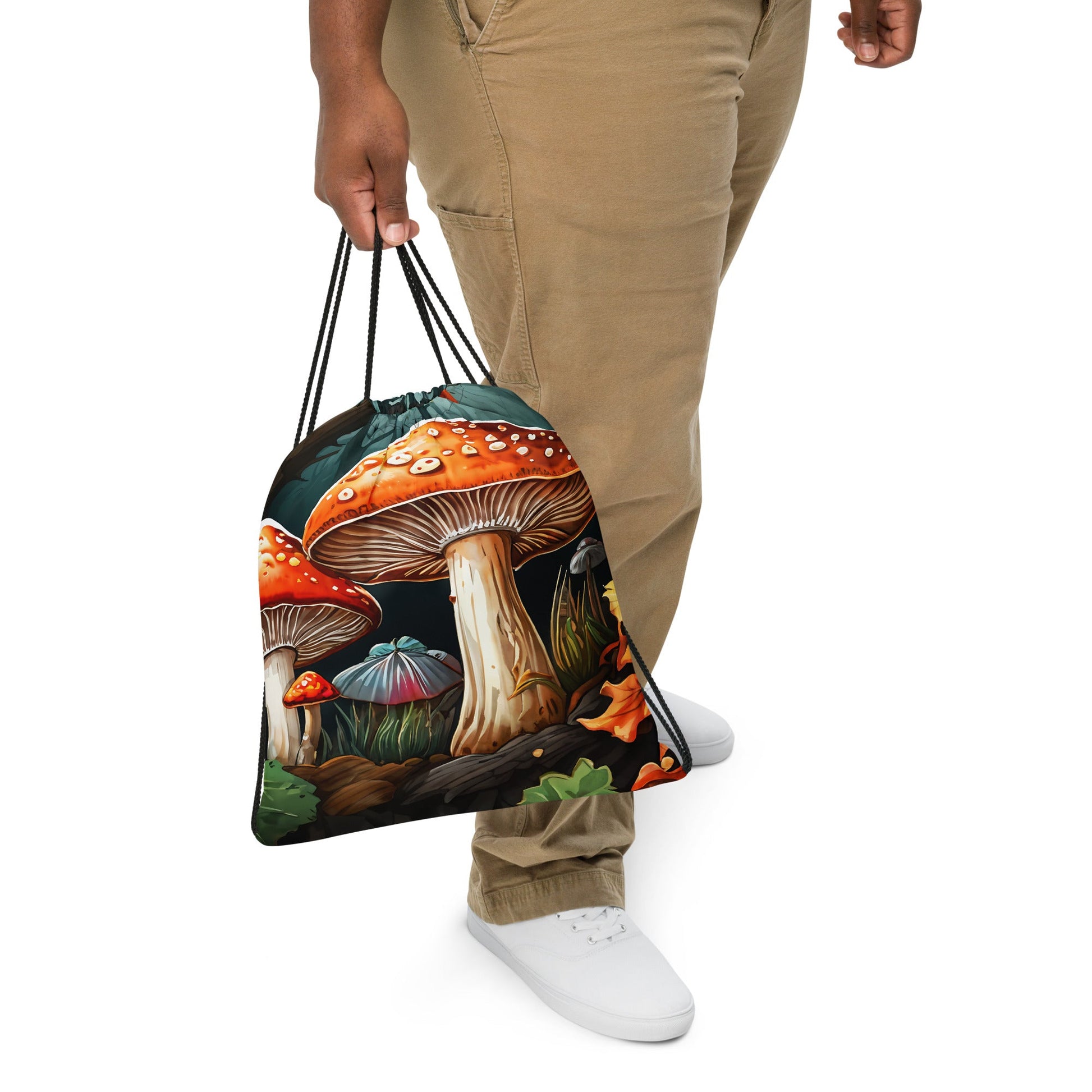 Mushrooms On A Log Drawstring Bag - Drawstring Bag - Discovery Co.