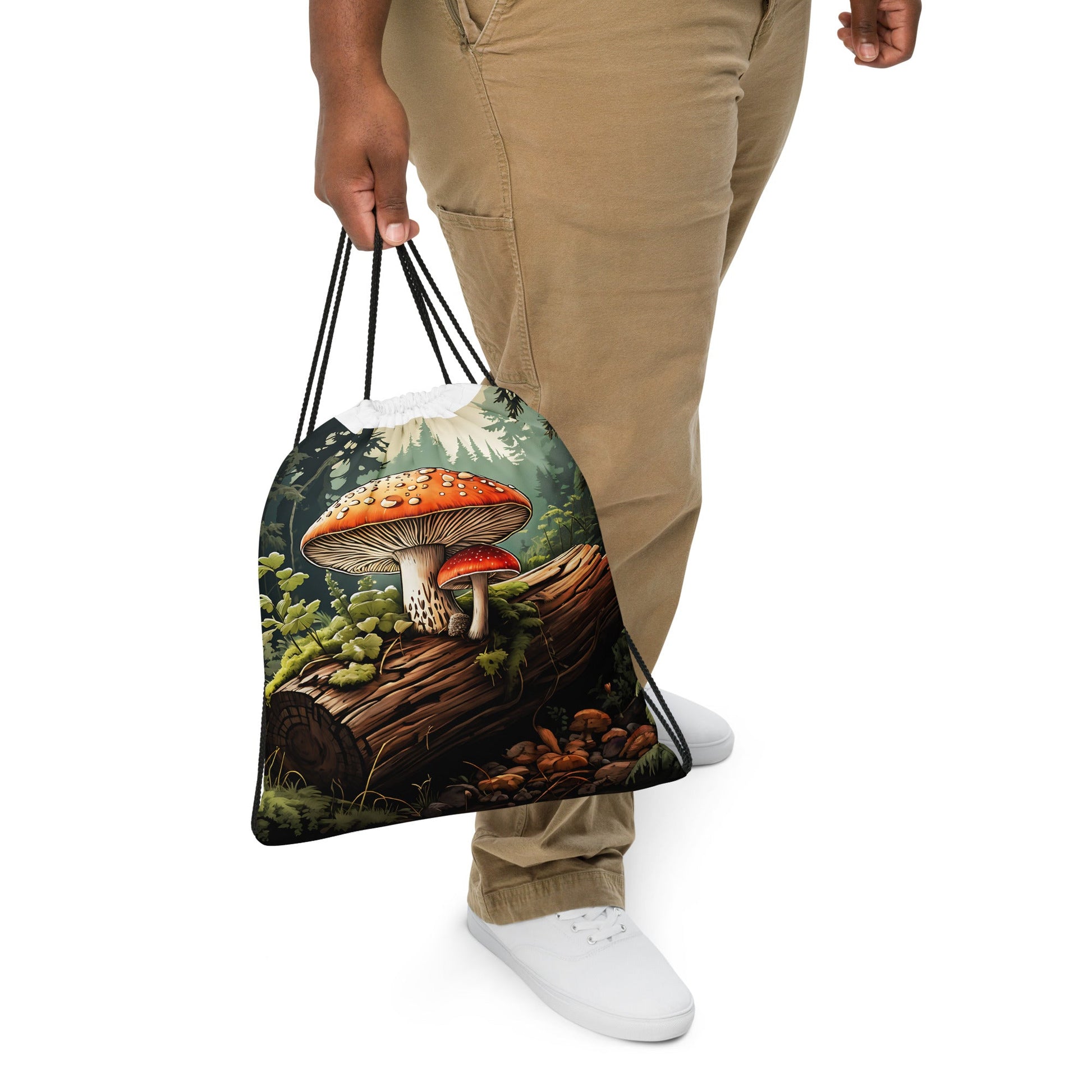 Mushrooms On A Log Drawstring Bag - Drawstring Bag - Discovery Co.