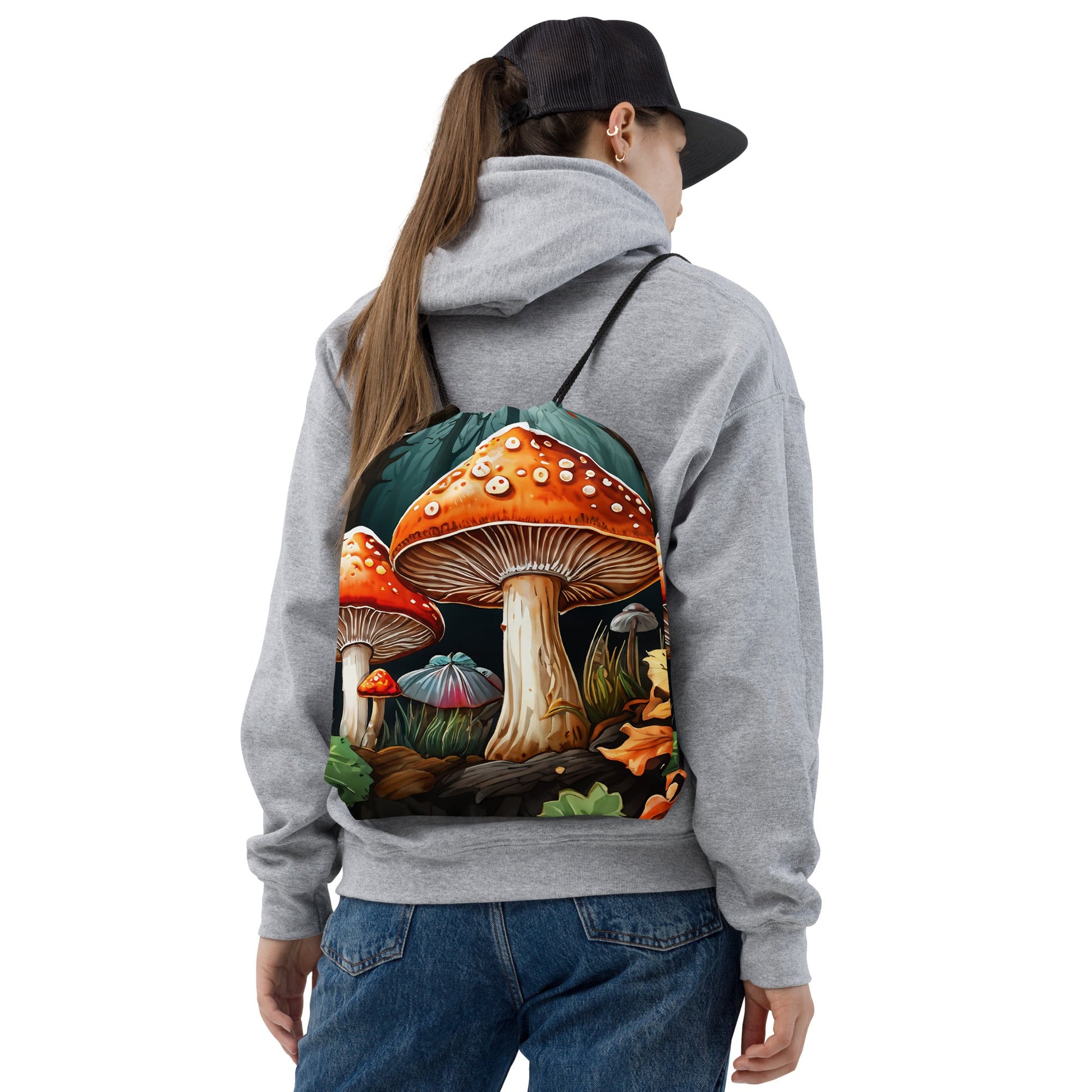 Mushrooms On A Log Drawstring Bag - Drawstring Bag - Discovery Co.