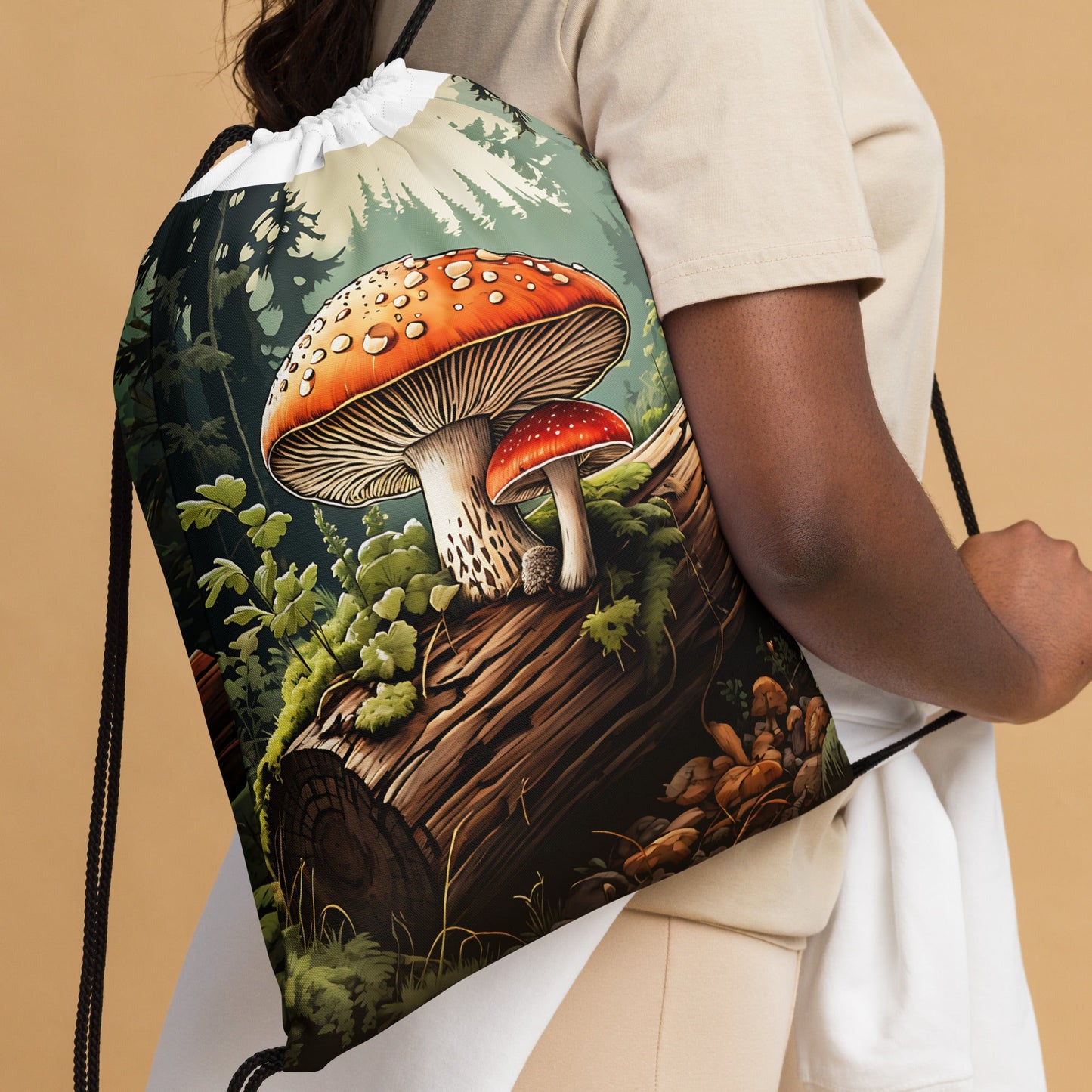 Mushrooms On A Log Drawstring Bag - Drawstring Bag - Discovery Co.