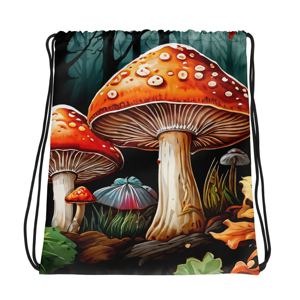 Mushrooms On A Log Drawstring Bag - Drawstring Bag - Discovery Co.