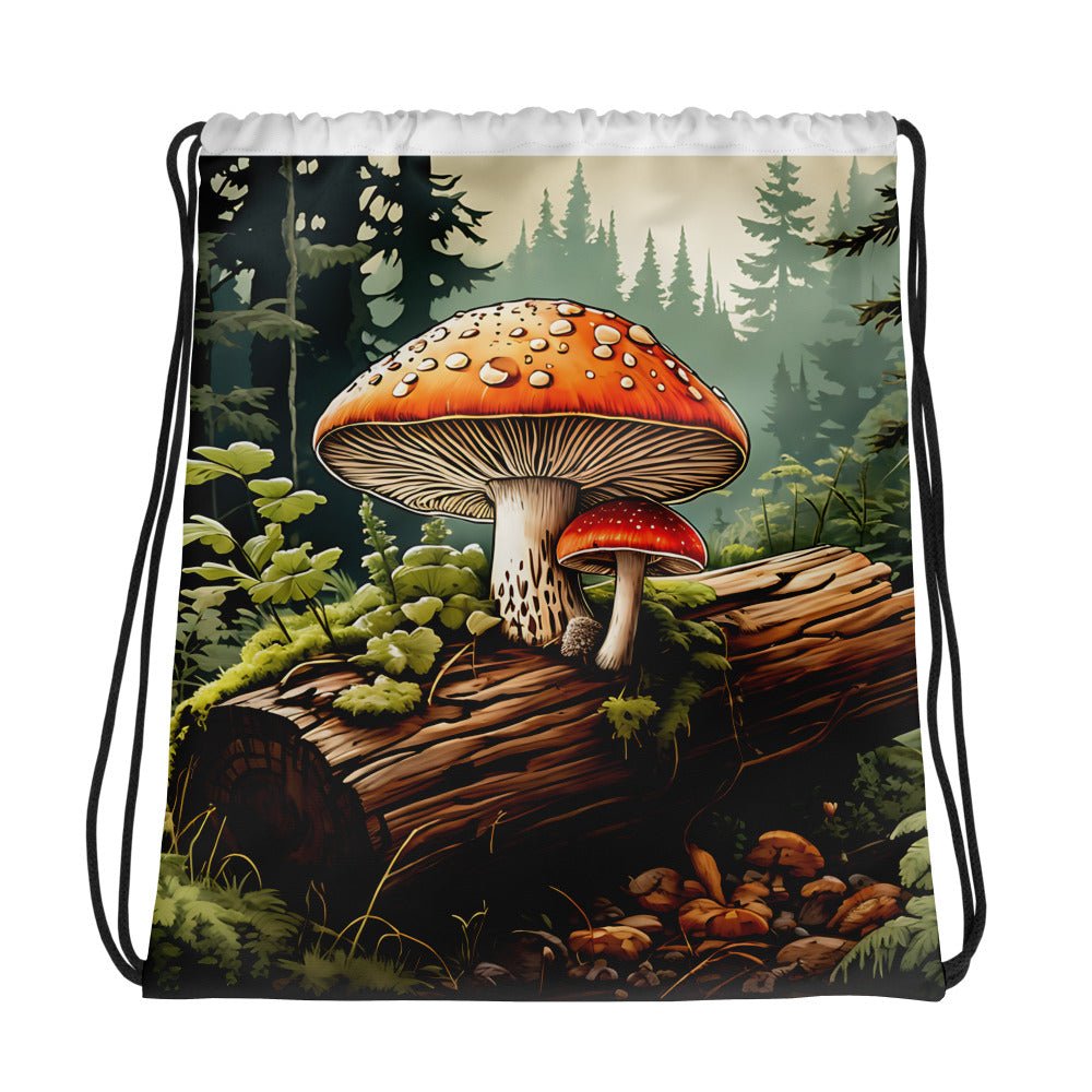 Mushrooms On A Log Drawstring Bag - Drawstring Bag - Discovery Co.