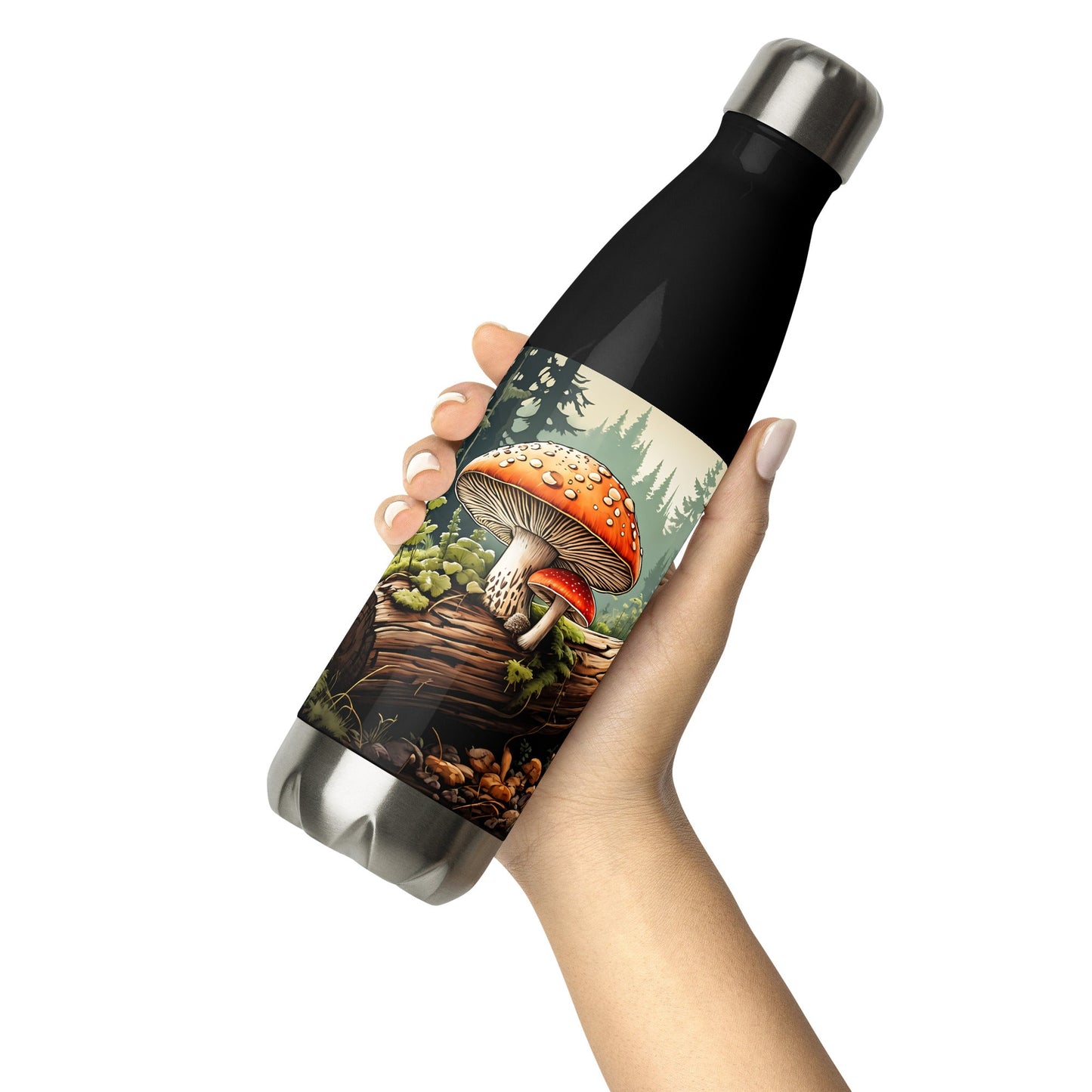 Mushrooms On A Log Stainless Steel Water Bottle - Stainless Steel Water Bottle - Discovery Co.