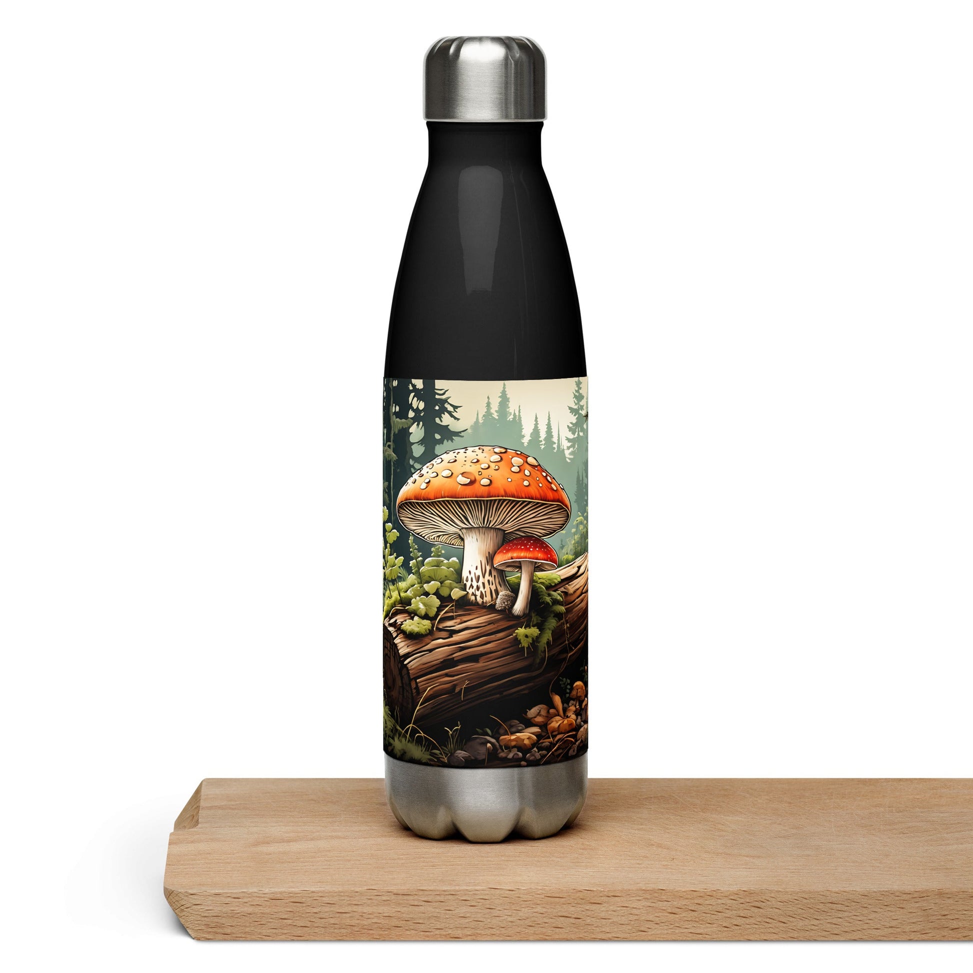 Mushrooms On A Log Stainless Steel Water Bottle - Stainless Steel Water Bottle - Discovery Co.