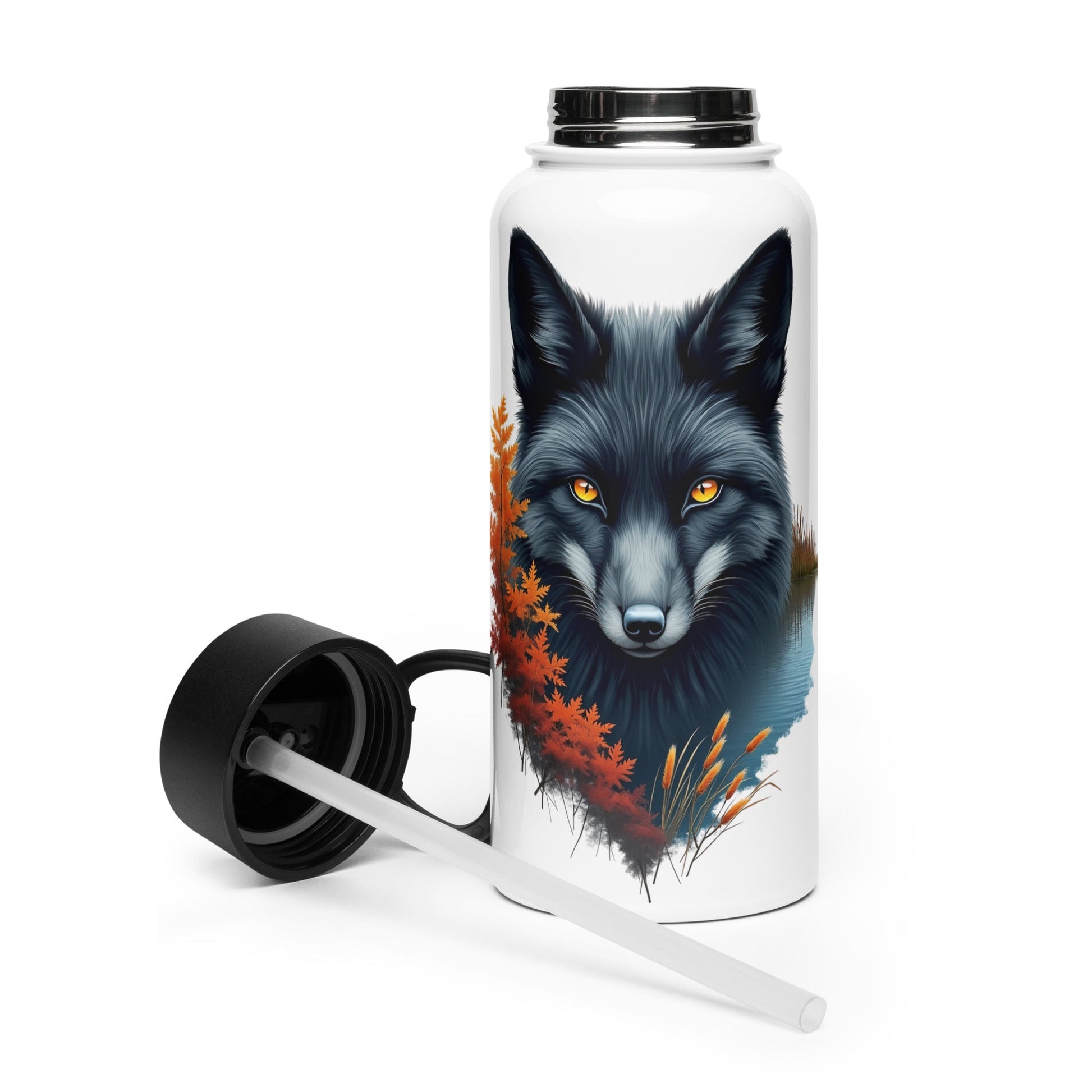 Mystic Fox Stainless Steel Water Bottle With Straw Lid - Stainless Steel Water Bottle With Straw Lid - Discovery Co.