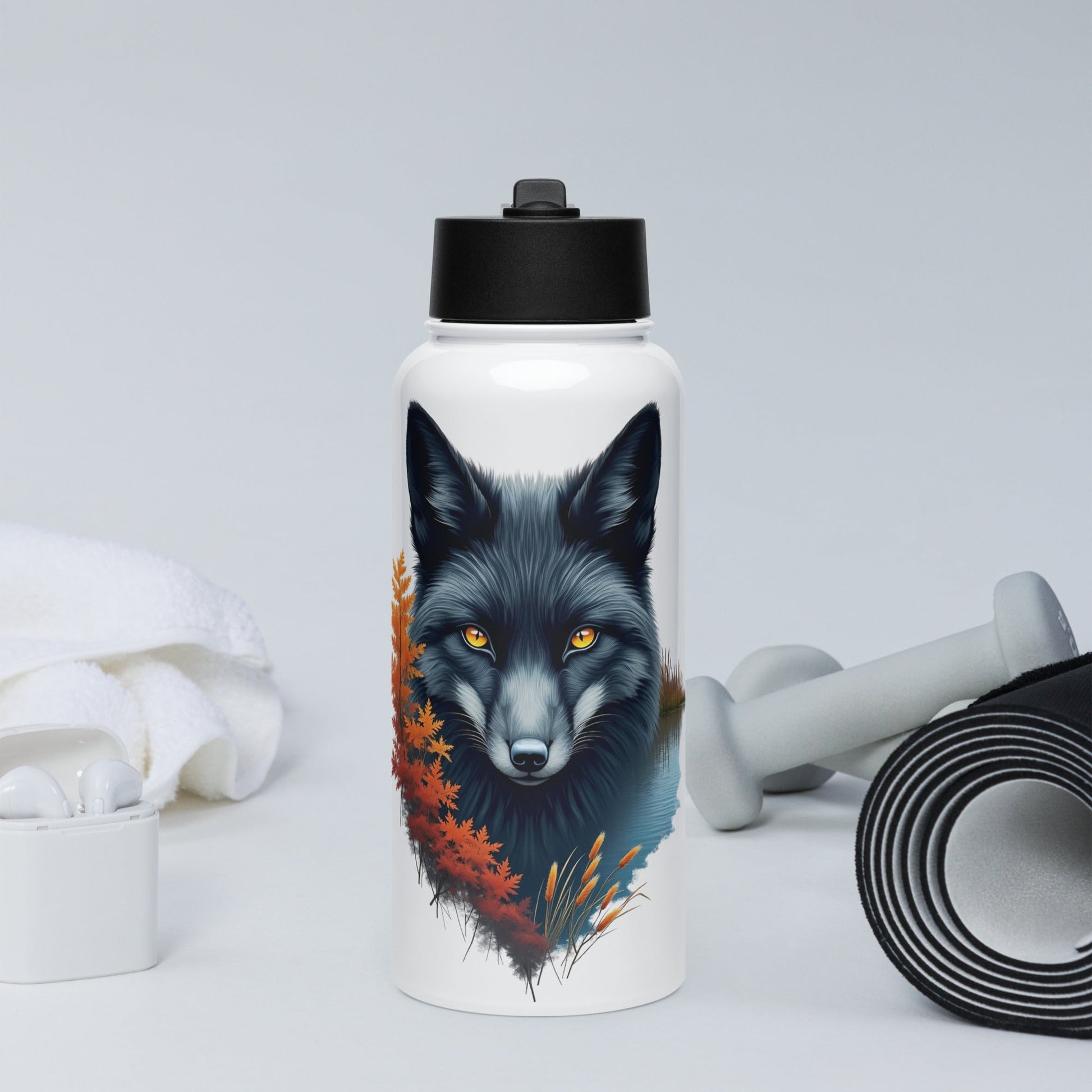 Mystic Fox Stainless Steel Water Bottle With Straw Lid - Stainless Steel Water Bottle With Straw Lid - Discovery Co.