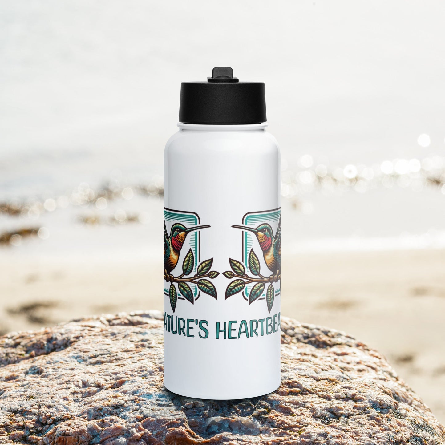 Nature's Heartbeat Stainless Steel Water Bottle With Straw Lid - Stainless Steel Water Bottle With Straw Lid - Discovery Co.
