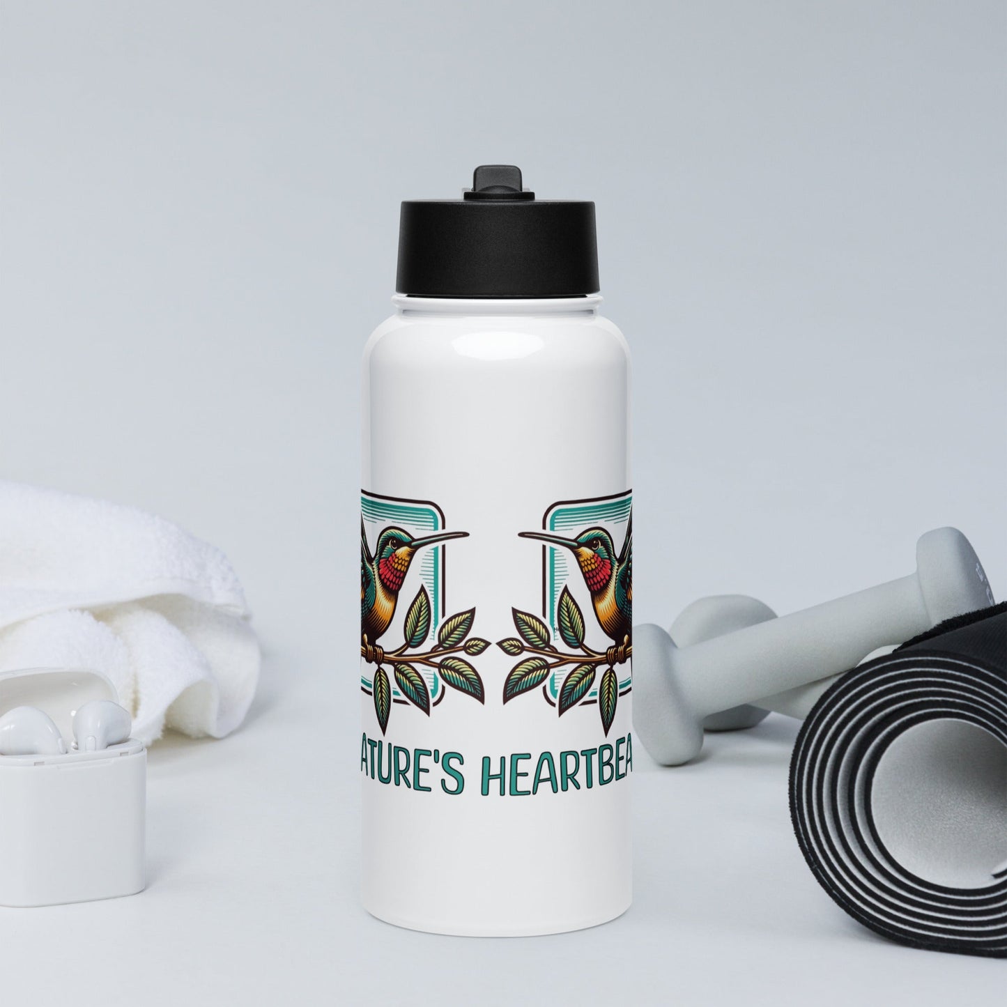 Nature's Heartbeat Stainless Steel Water Bottle With Straw Lid - Stainless Steel Water Bottle With Straw Lid - Discovery Co.