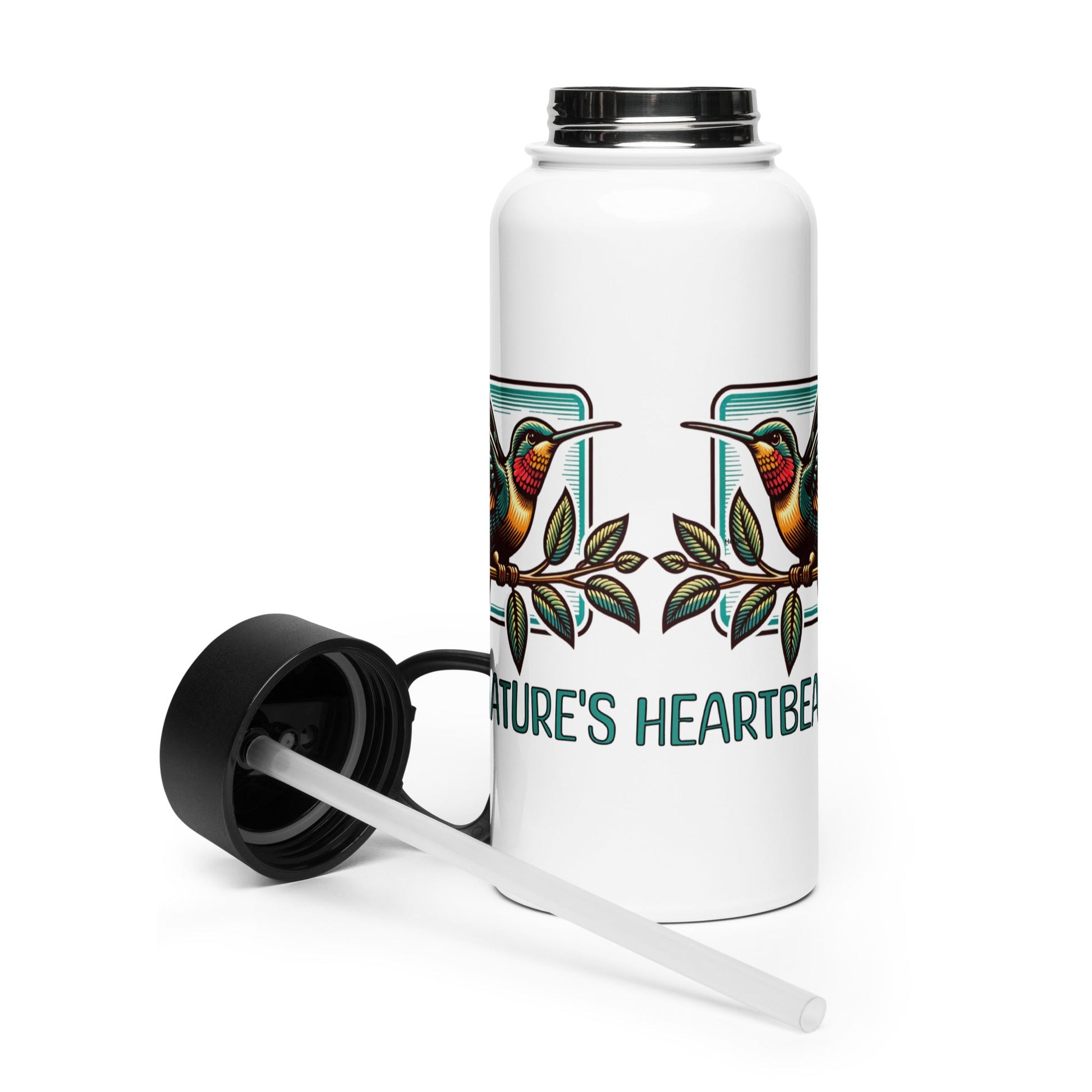 Nature's Heartbeat Stainless Steel Water Bottle With Straw Lid - Stainless Steel Water Bottle With Straw Lid - Discovery Co.