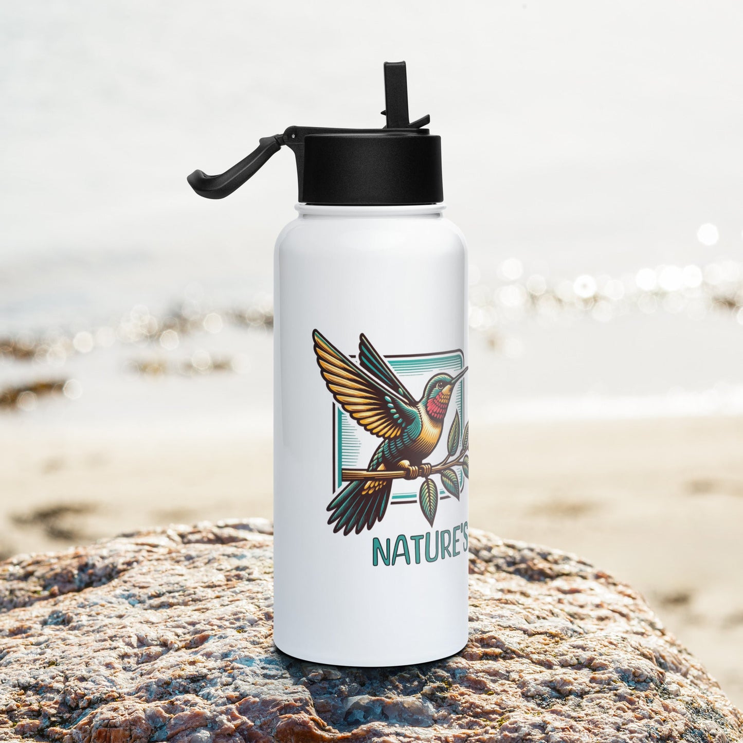 Nature's Heartbeat Stainless Steel Water Bottle With Straw Lid - Stainless Steel Water Bottle With Straw Lid - Discovery Co.