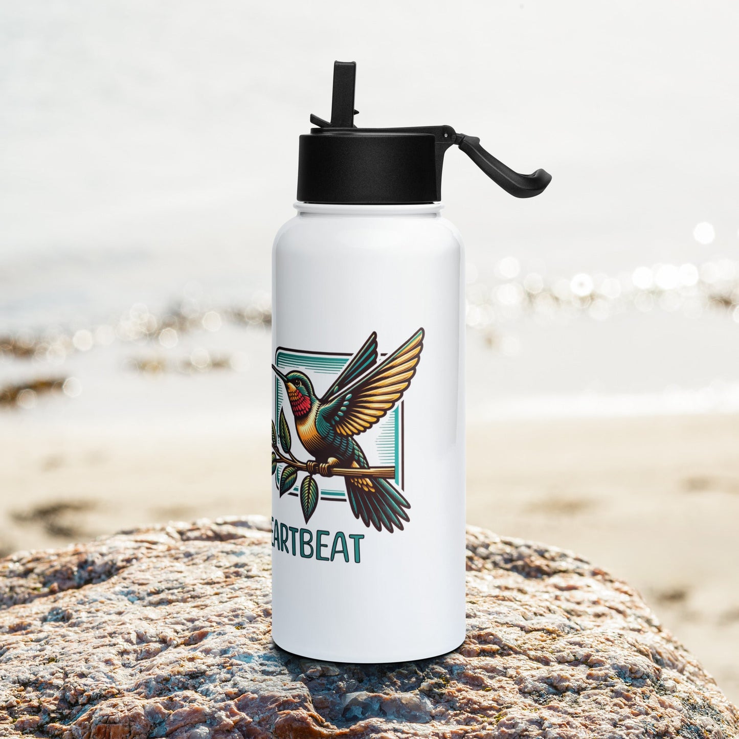 Nature's Heartbeat Stainless Steel Water Bottle With Straw Lid - Stainless Steel Water Bottle With Straw Lid - Discovery Co.