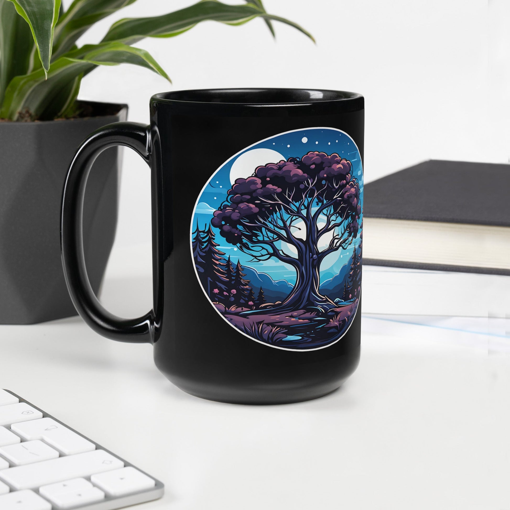 Night Tree Black Glossy Mug (11 oz, 15 oz) - Mugs - Discovery Co.