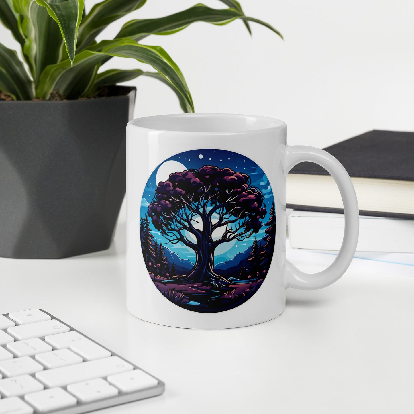 Night Tree White Glossy Mug (11 oz, 15 oz, 20 oz) - Mugs - Discovery Co.
