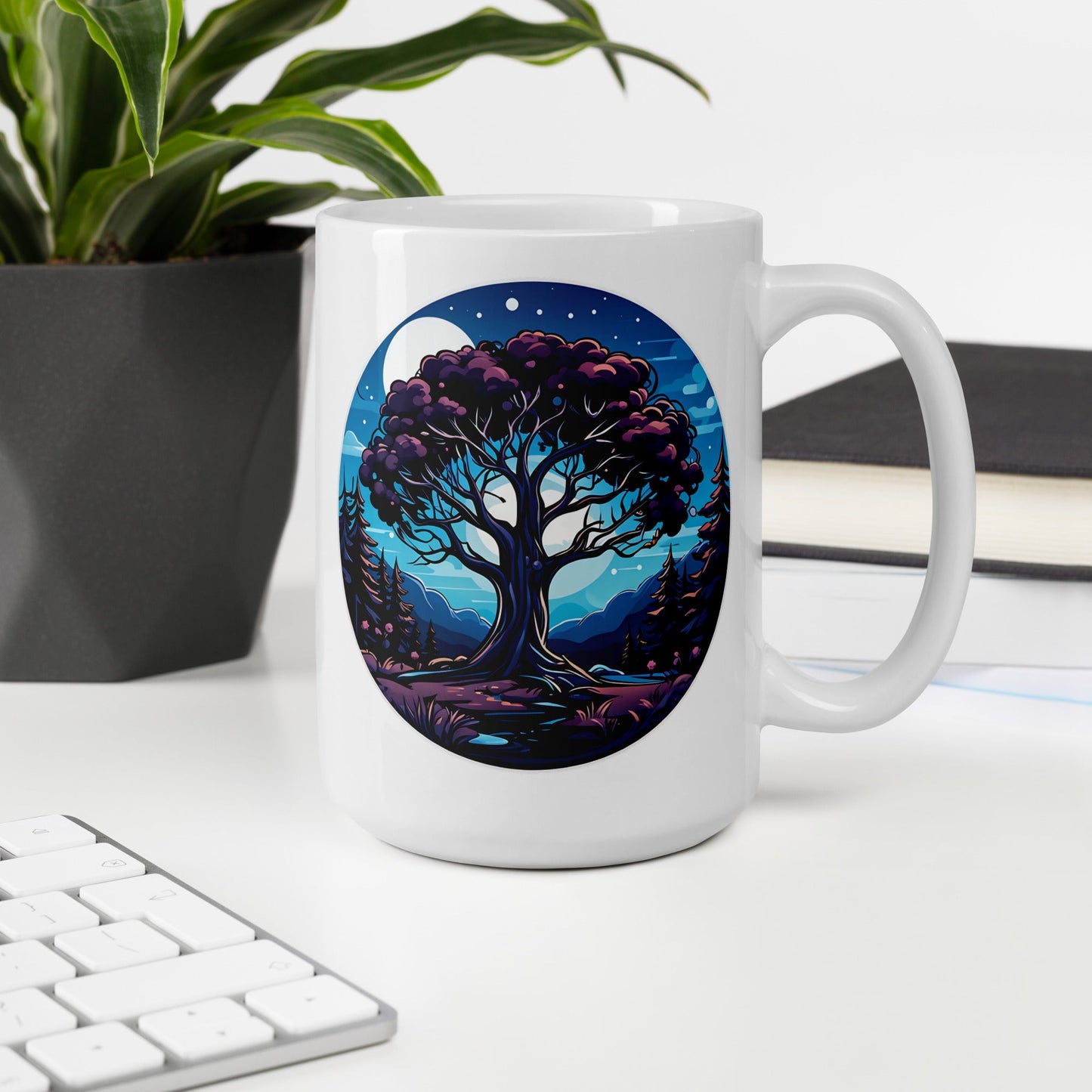 Night Tree White Glossy Mug (11 oz, 15 oz, 20 oz) - Mugs - Discovery Co.