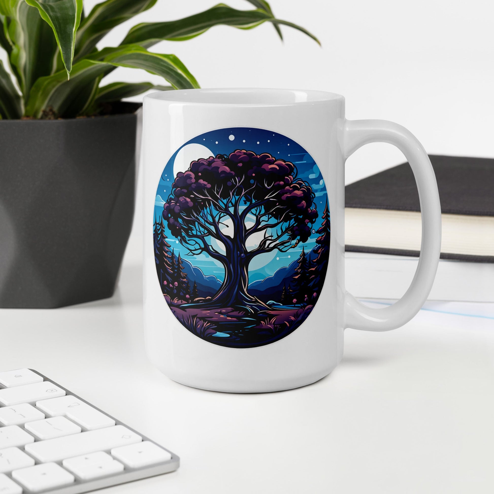Night Tree White Glossy Mug (11 oz, 15 oz, 20 oz) - Mugs - Discovery Co.