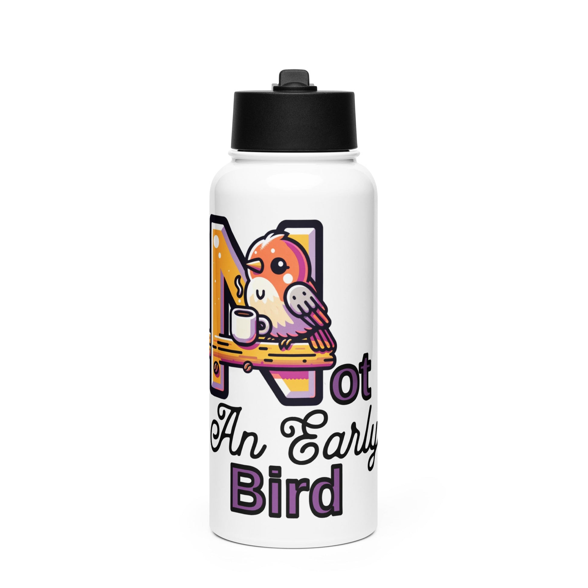 Not An Early Bird Stainless Steel Water Bottle With Straw Lid - Stainless Steel Water Bottle With Straw Lid - Discovery Co.