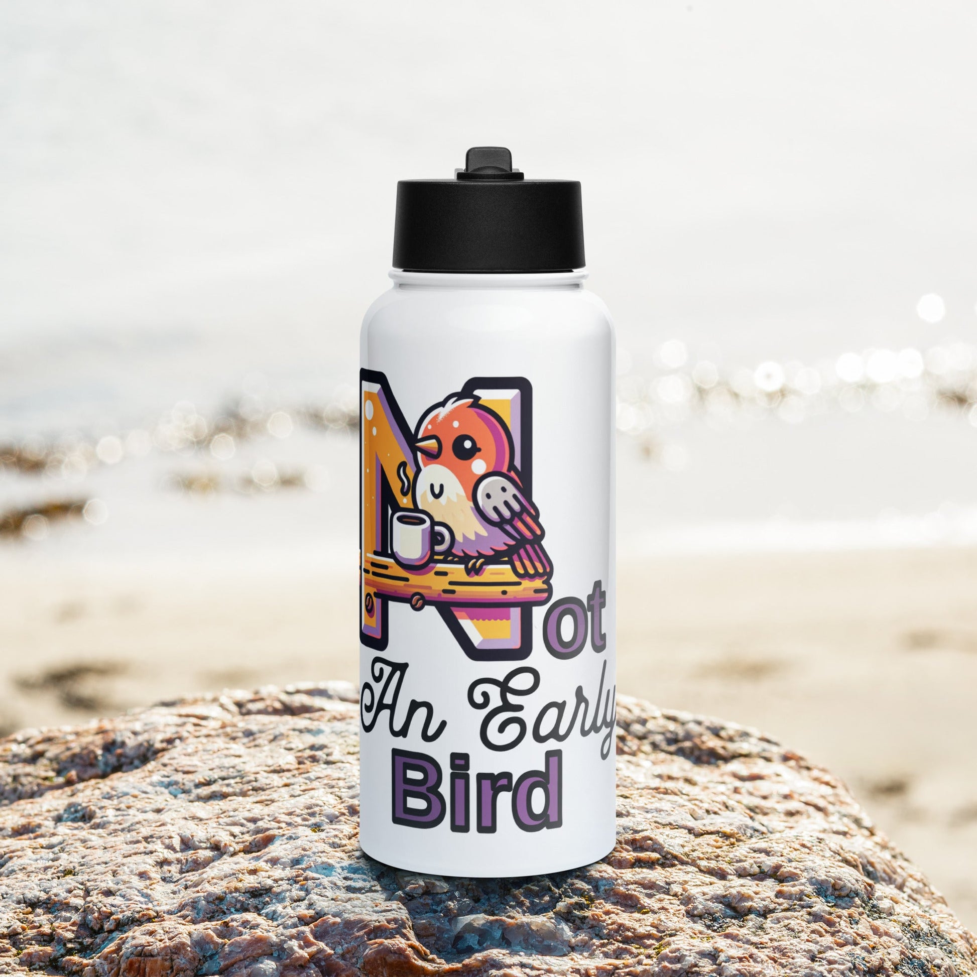 Not An Early Bird Stainless Steel Water Bottle With Straw Lid - Stainless Steel Water Bottle With Straw Lid - Discovery Co.