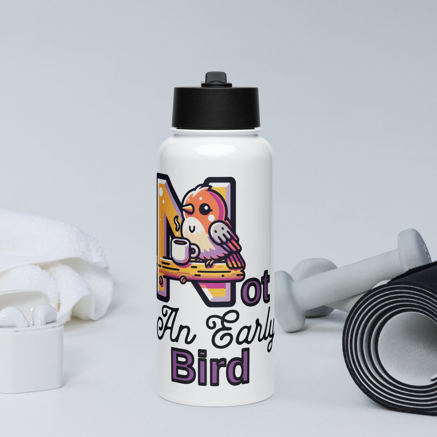 Not An Early Bird Stainless Steel Water Bottle With Straw Lid - Stainless Steel Water Bottle With Straw Lid - Discovery Co.