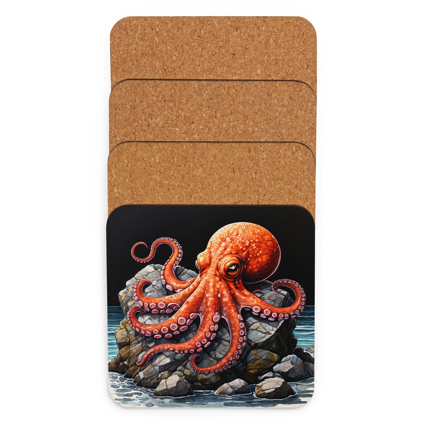 Octopus On A Rock Cork - back Coaster - Coasters - Discovery Co.