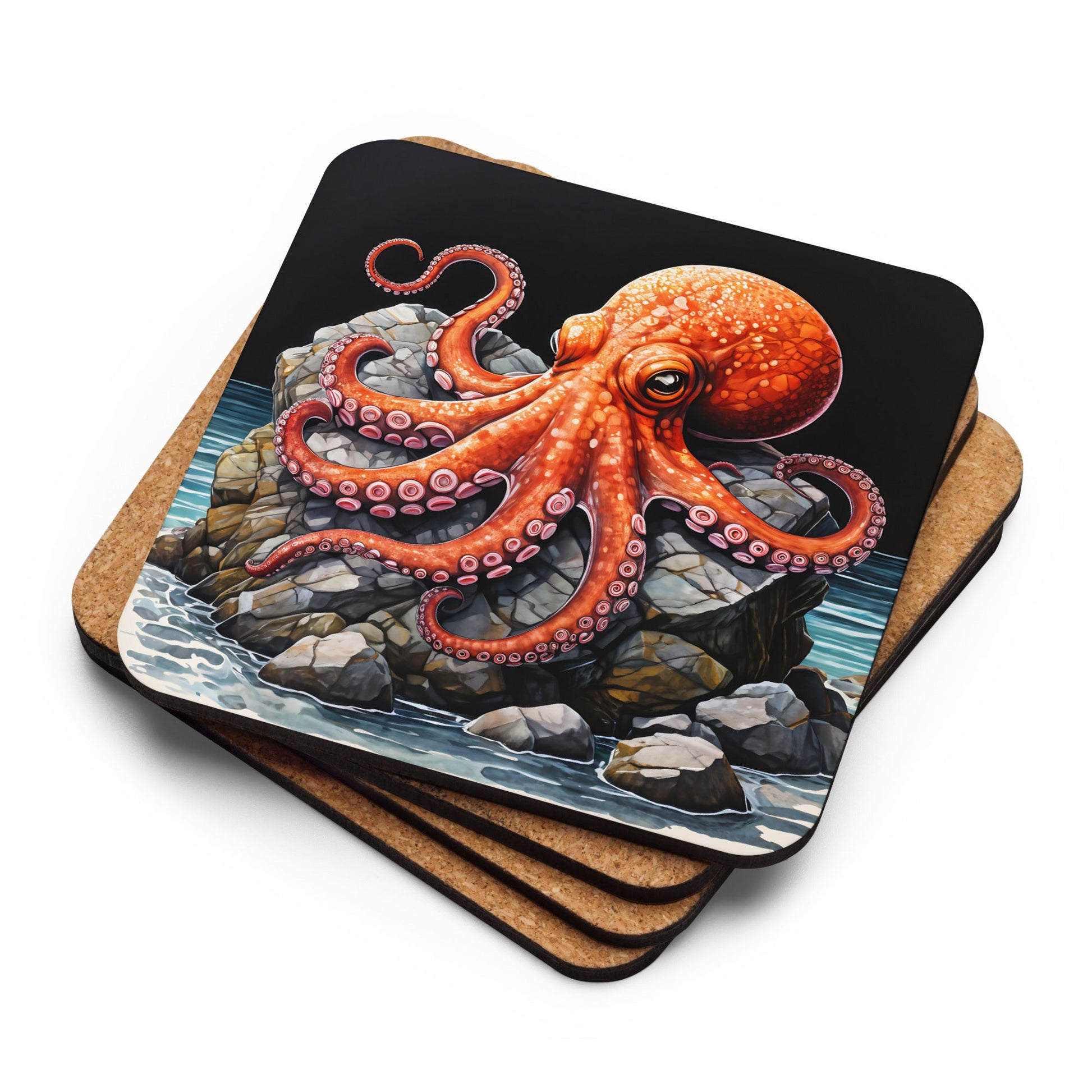 Octopus On A Rock Cork - back Coaster - Coasters - Discovery Co.