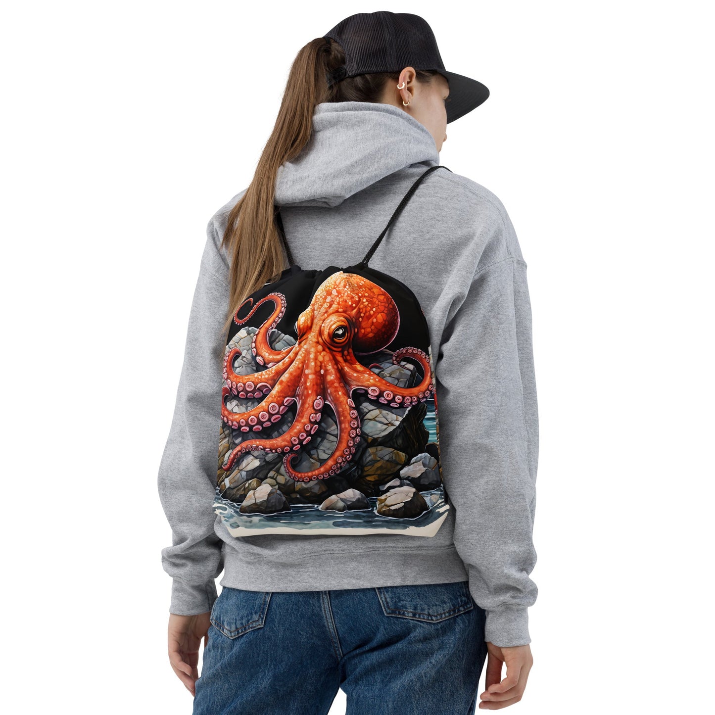 Octopus On A Rock Drawstring Bag - Drawstring Bag - Discovery Co.