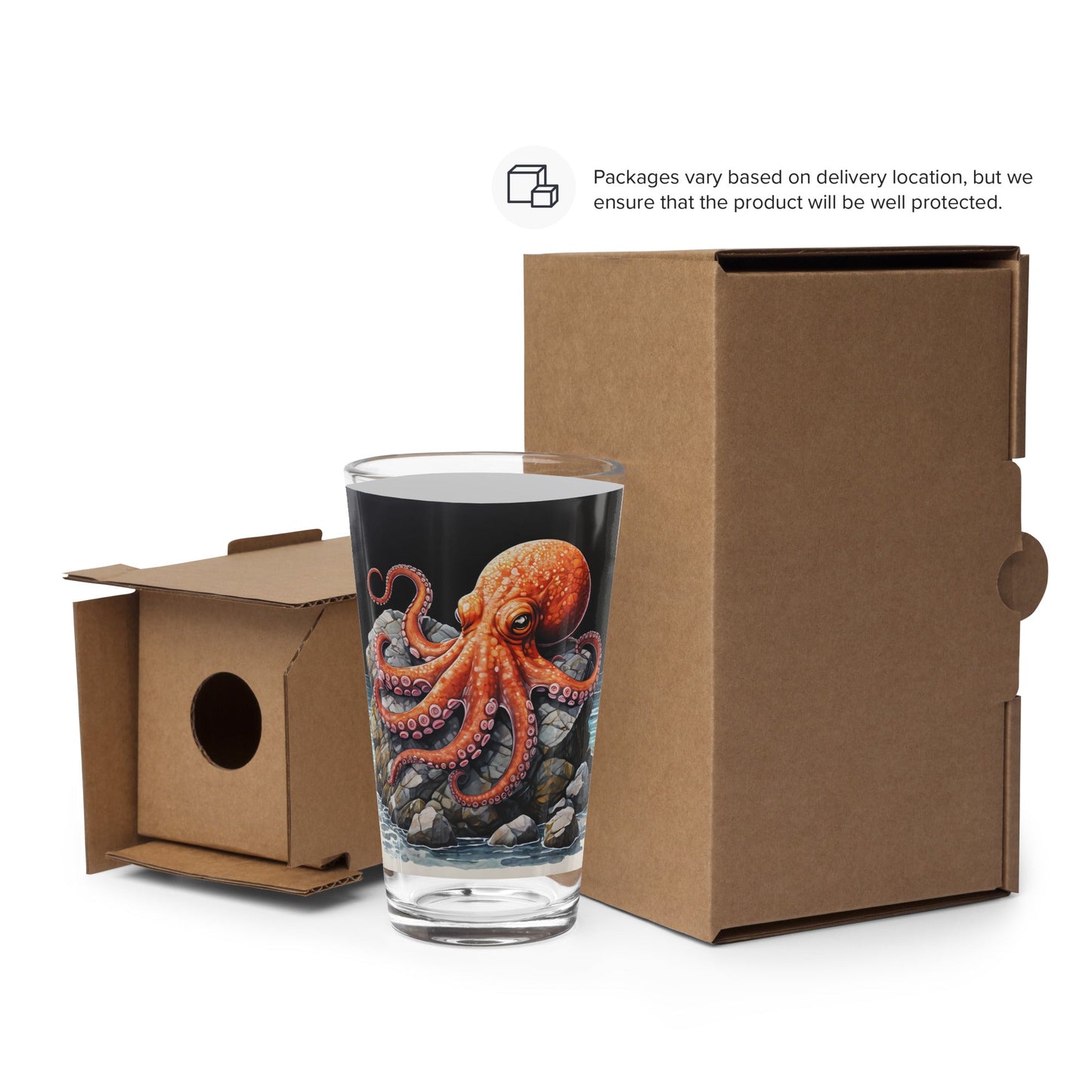 Octopus On A Rock Pint Glass (16 oz) - Beer Glass - Discovery Co.