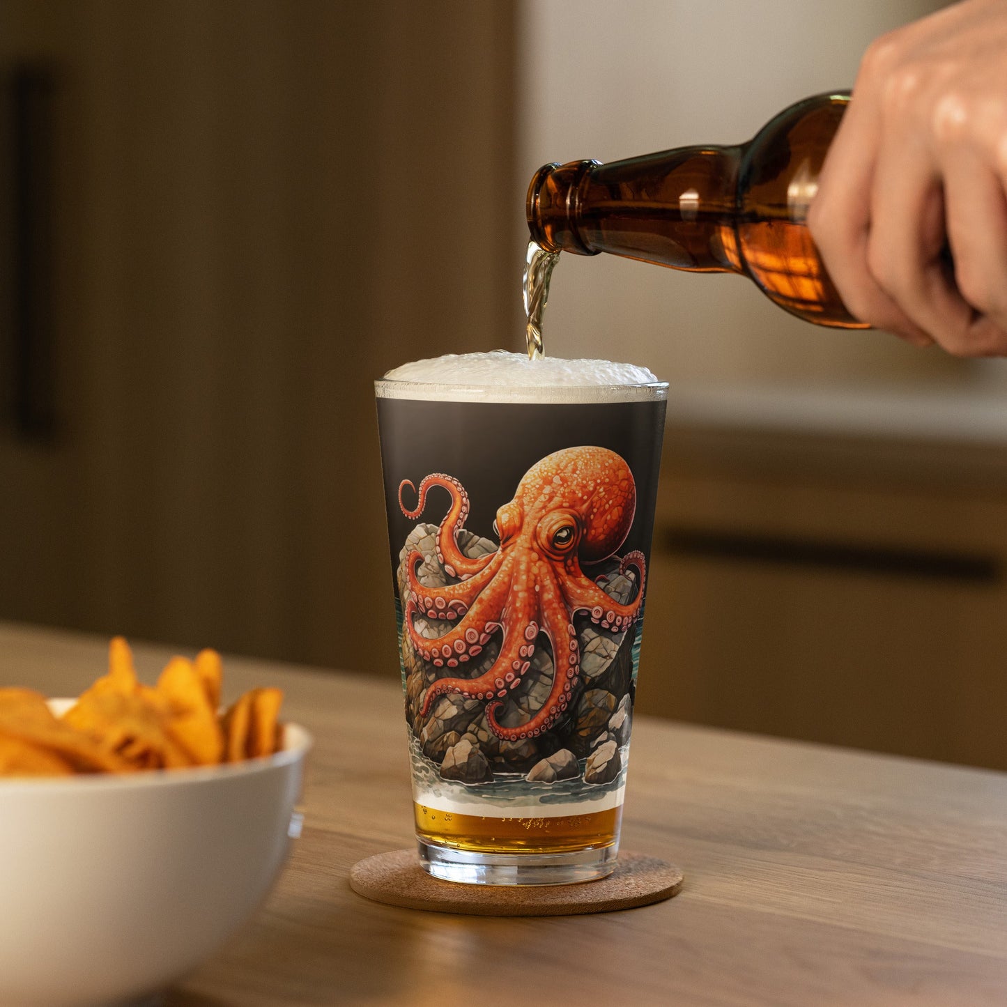 Octopus On A Rock Pint Glass (16 oz) - Beer Glass - Discovery Co.