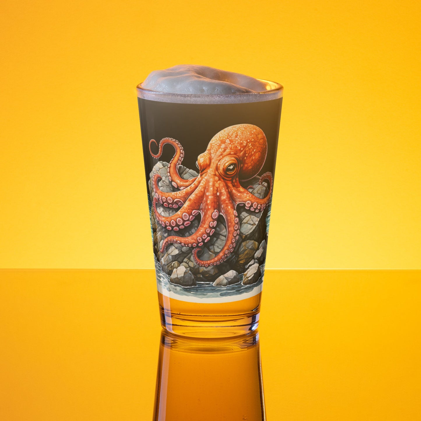 Octopus On A Rock Pint Glass (16 oz) - Beer Glass - Discovery Co.