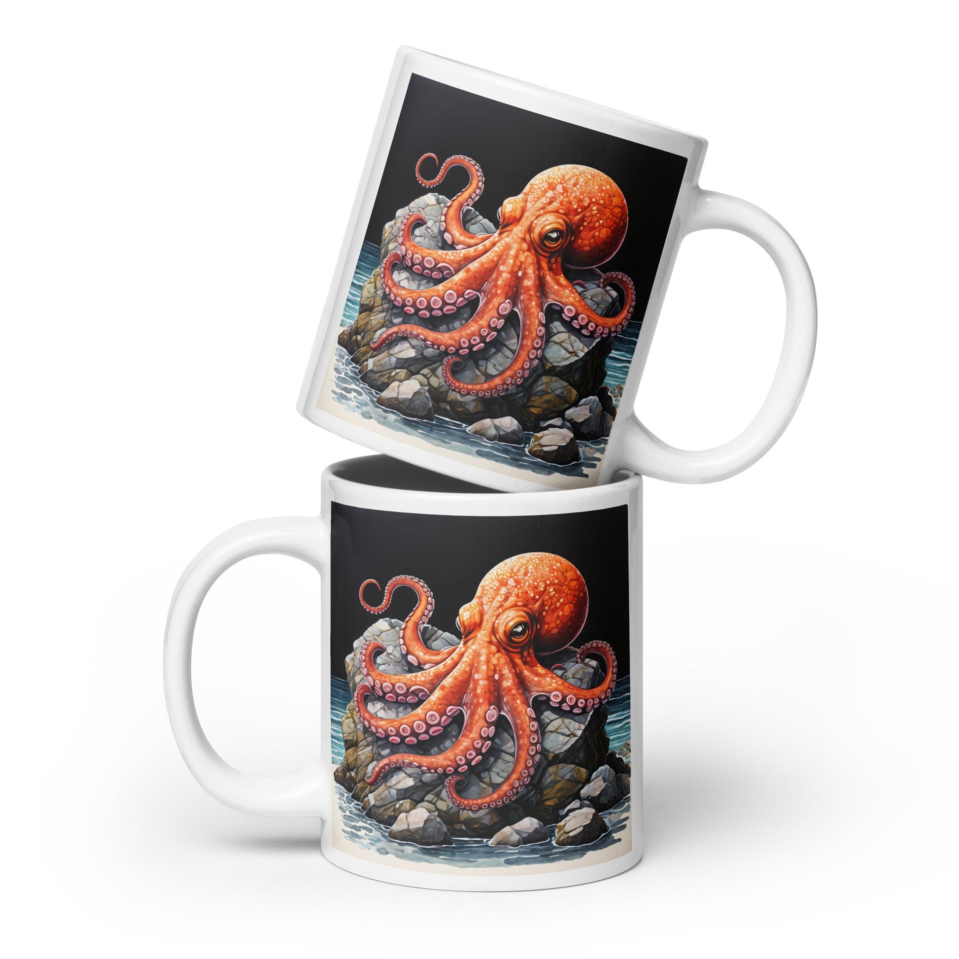 Octopus On A Rock White Glossy Mug (11 oz, 15 oz, 20 oz) - Mugs - Discovery Co.