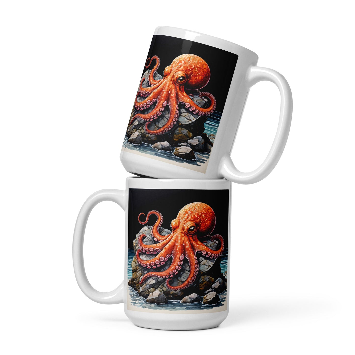 Octopus On A Rock White Glossy Mug (11 oz, 15 oz, 20 oz) - Mugs - Discovery Co.