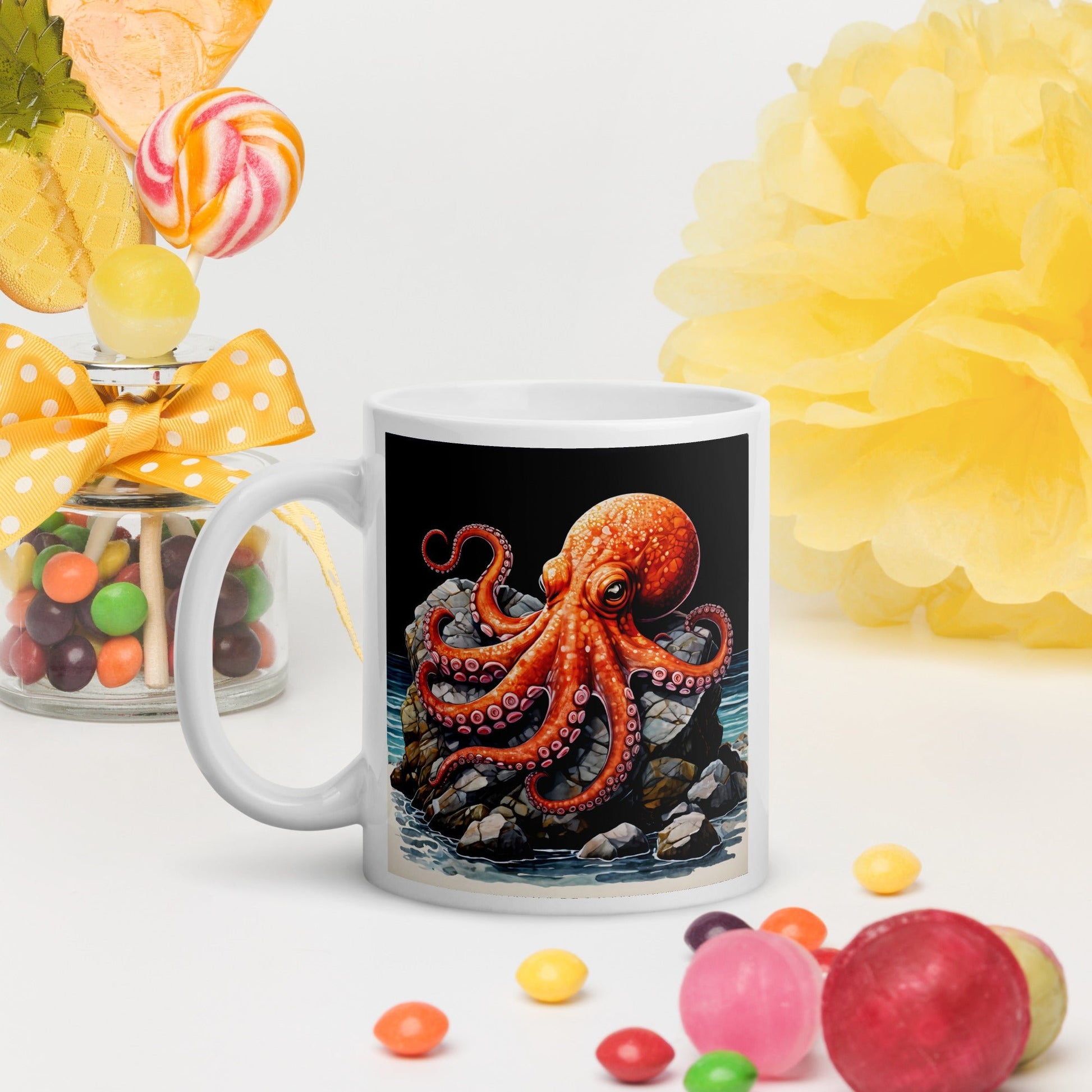 Octopus On A Rock White Glossy Mug (11 oz, 15 oz, 20 oz) - Mugs - Discovery Co.