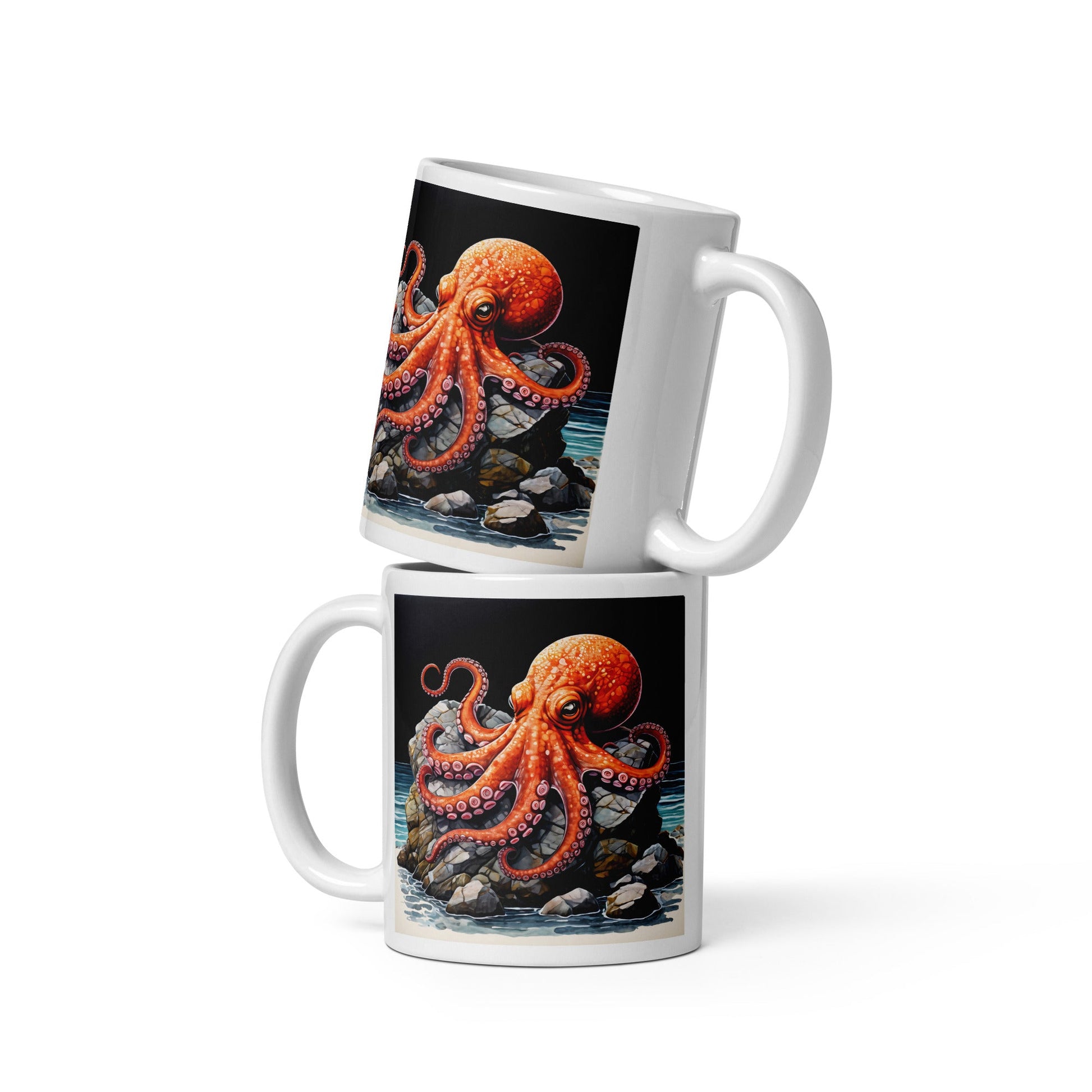 Octopus On A Rock White Glossy Mug (11 oz, 15 oz, 20 oz) - Mugs - Discovery Co.