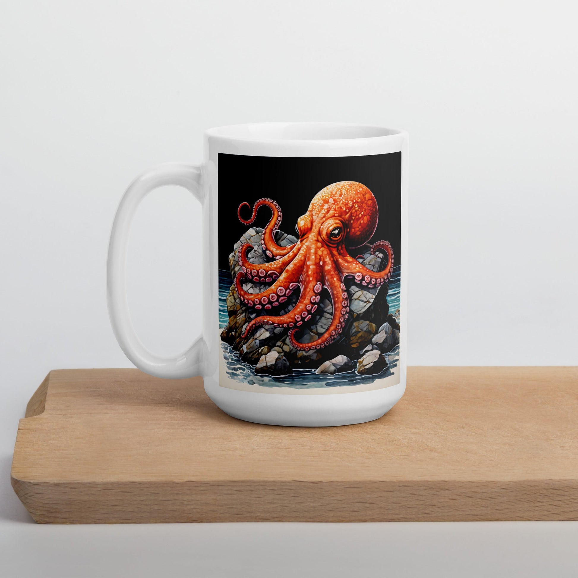 Octopus On A Rock White Glossy Mug (11 oz, 15 oz, 20 oz) - Mugs - Discovery Co.