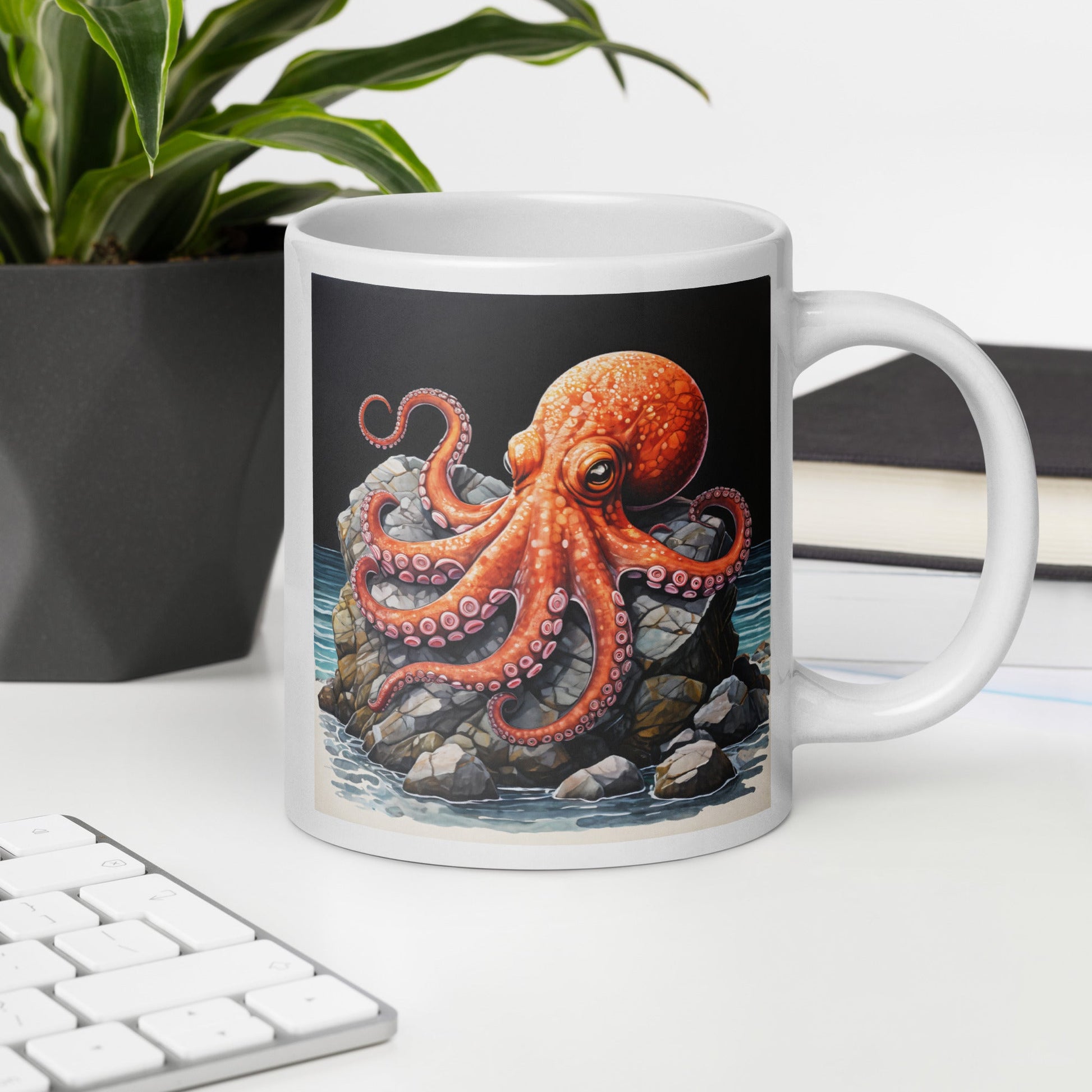 Octopus On A Rock White Glossy Mug (11 oz, 15 oz, 20 oz) - Mugs - Discovery Co.