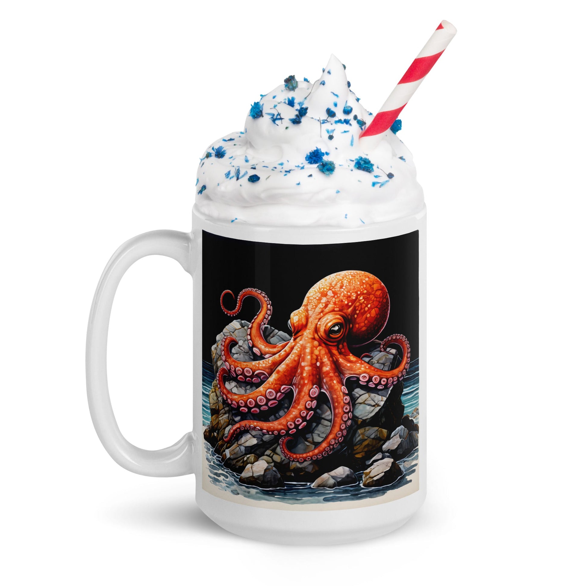 Octopus On A Rock White Glossy Mug (11 oz, 15 oz, 20 oz) - Mugs - Discovery Co.