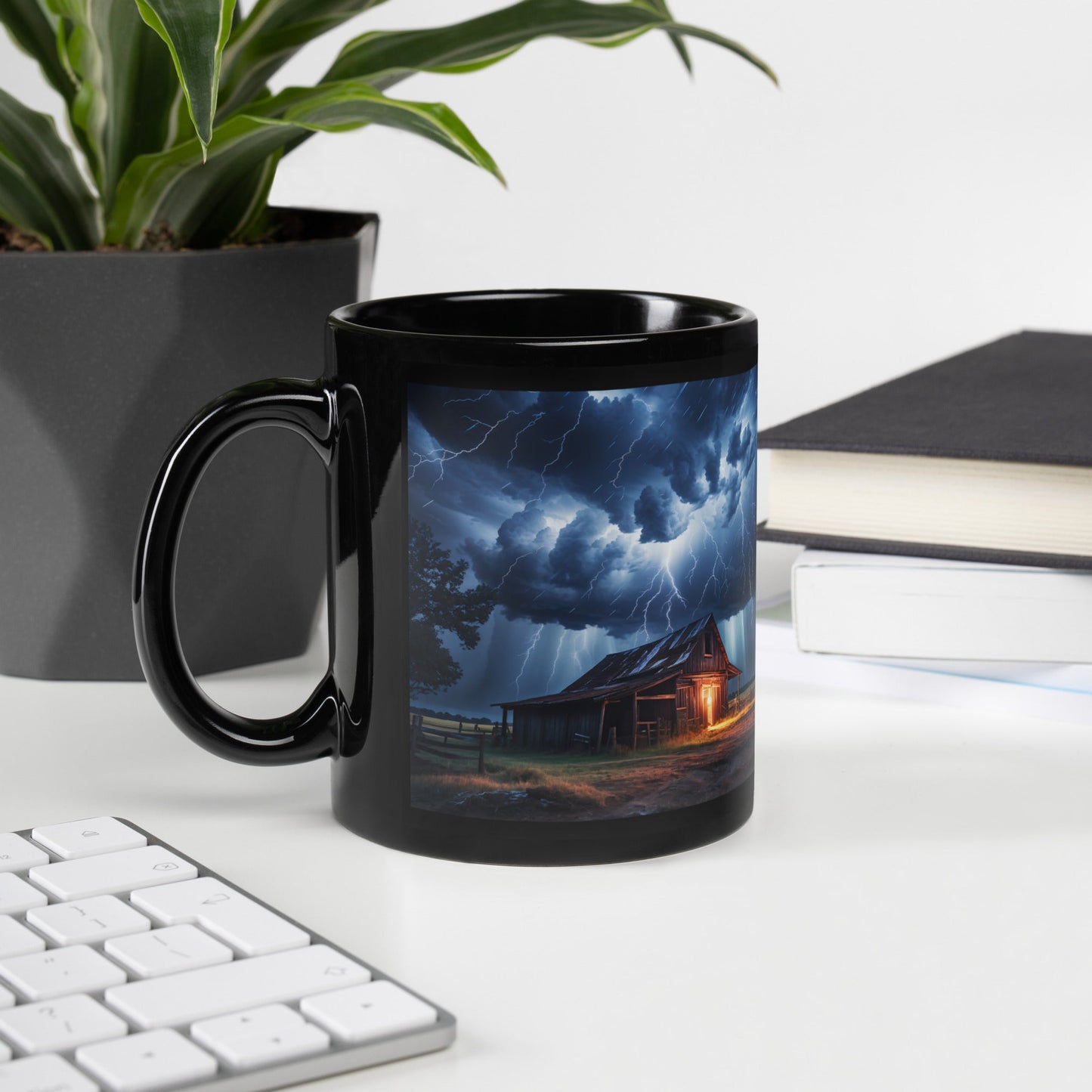 Old Barn In A Lightning Storm Black Glossy Mug (11 oz, 15 oz) - Mugs - Discovery Co.