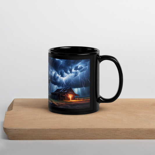 Old Barn In A Lightning Storm Black Glossy Mug (11 oz, 15 oz) - Mugs - Discovery Co.