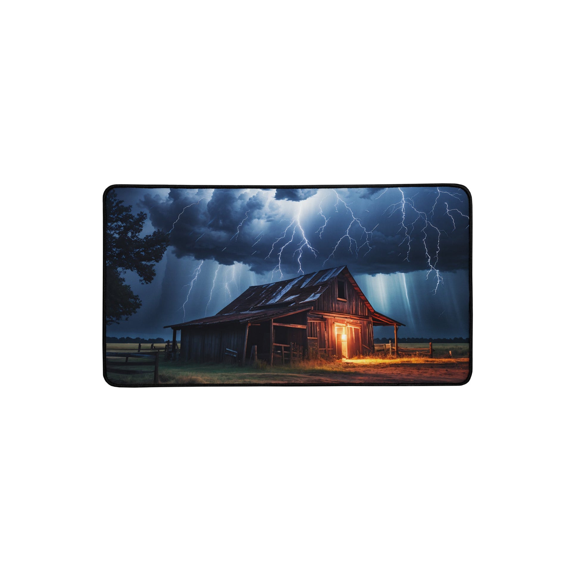 Old Barn In A Lightning Storm Desk Mat - Mouse Pads - Discovery Co.