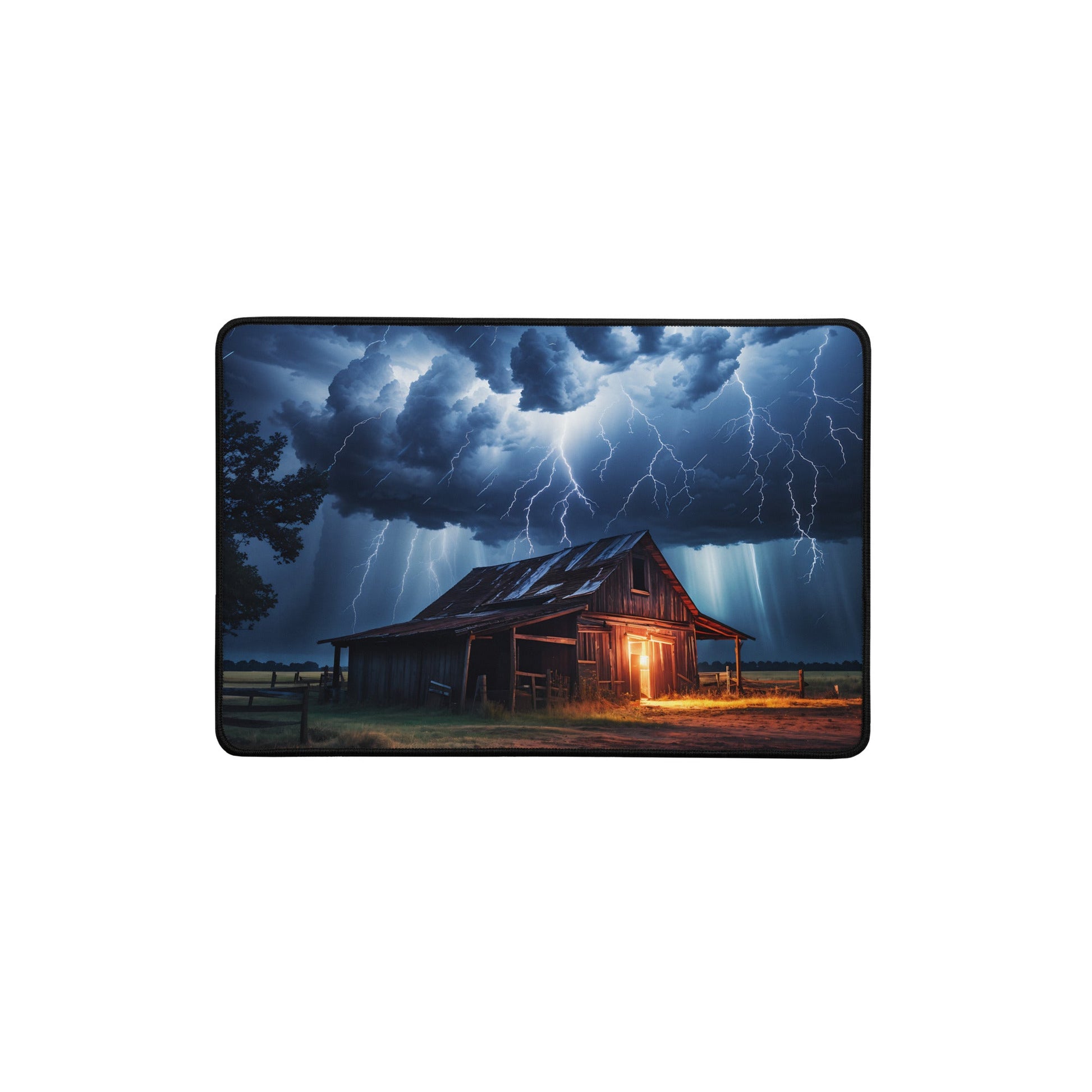 Old Barn In A Lightning Storm Desk Mat - Mouse Pads - Discovery Co.