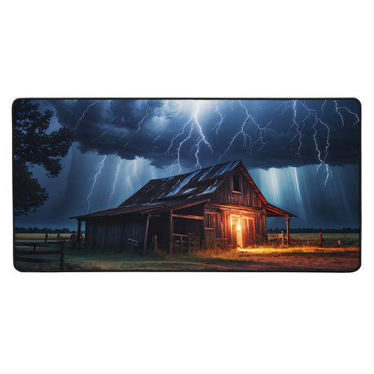 Old Barn In A Lightning Storm Desk Mat - Mouse Pads - Discovery Co.