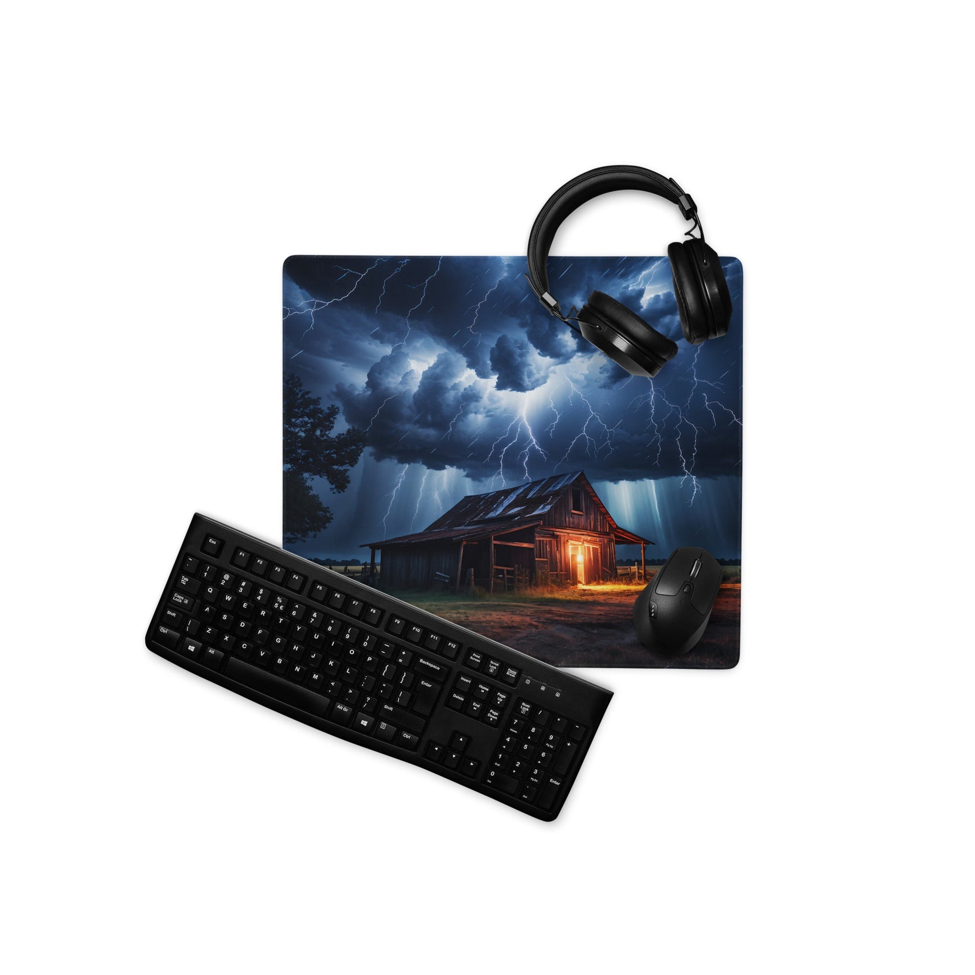 Old Barn In A Lightning Storm Gaming Mouse Pad - Mouse Pads - Discovery Co.