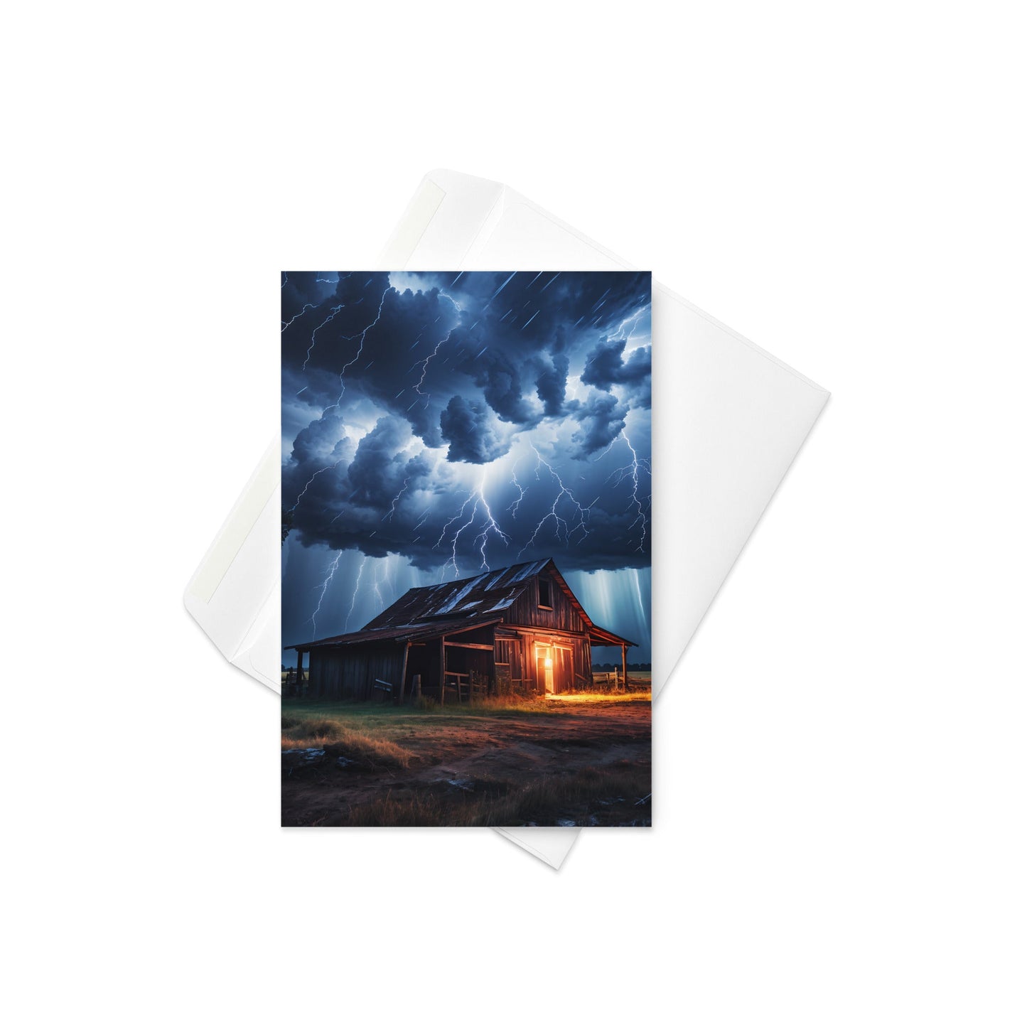 Old Barn In A Lightning Storm Greeting Card - Greeting Card - Discovery Co.