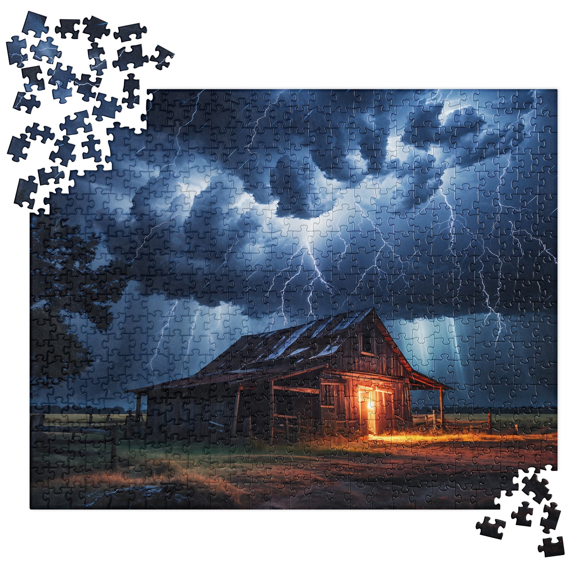 Old Barn In A Lightning Storm Jigsaw Puzzle - Puzzle - Discovery Co.