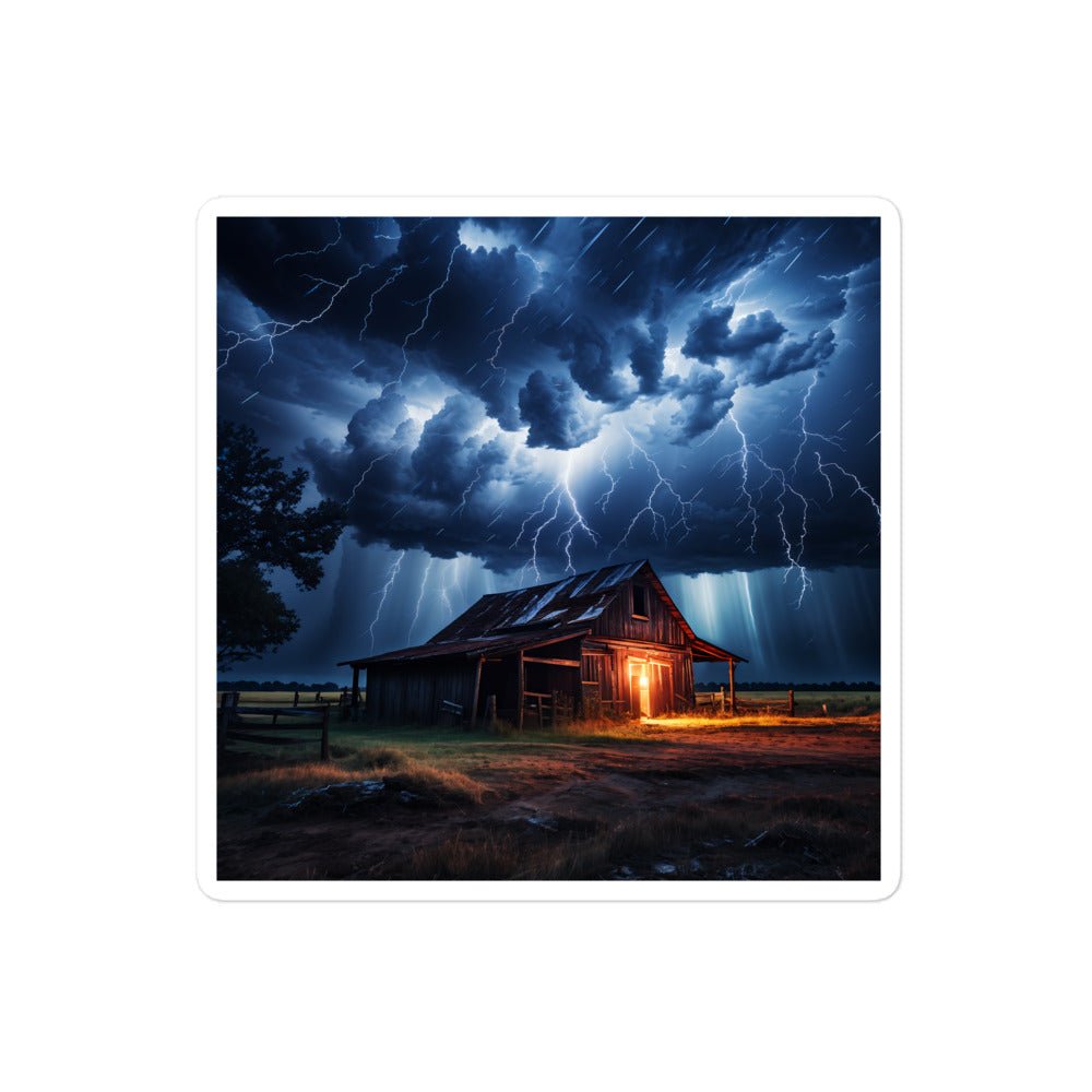 Old Barn In Lightning Storm Bubble-free stickers - Stickers - Discovery Co.