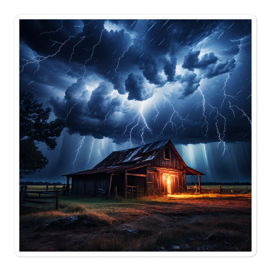 Old Barn In Lightning Storm Bubble-free stickers - Stickers - Discovery Co.